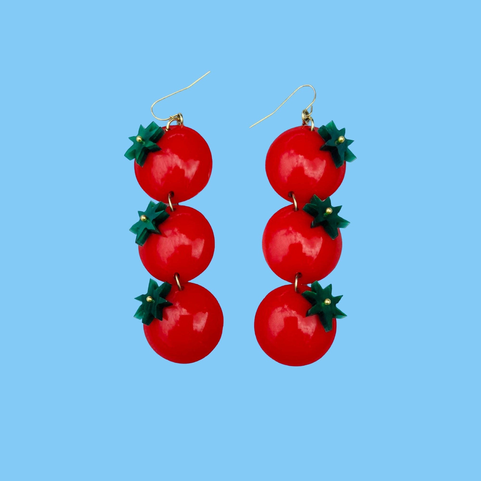 Triple Drop Red Tomato Earrings