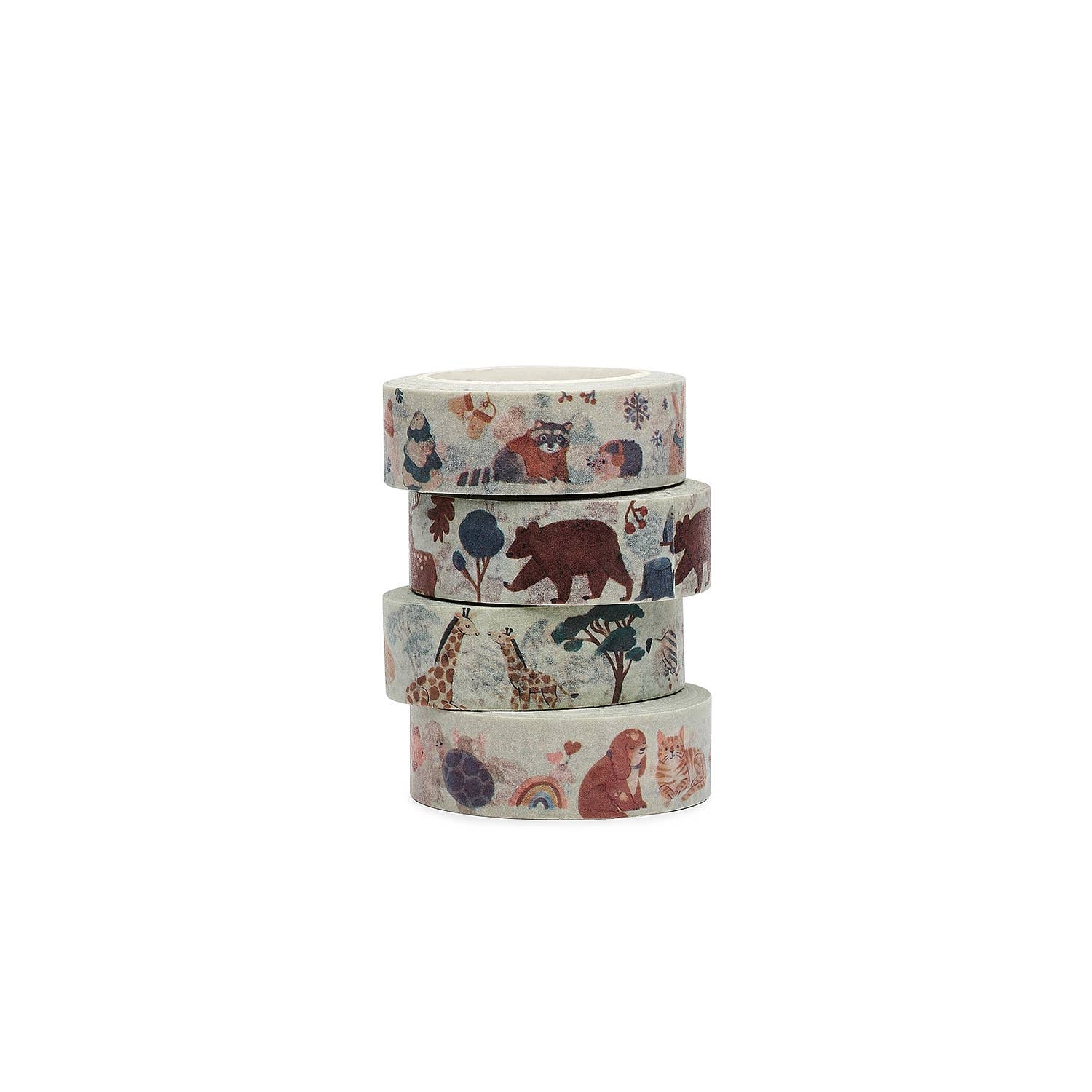 Set of three washi tapes with animal designs on a white background