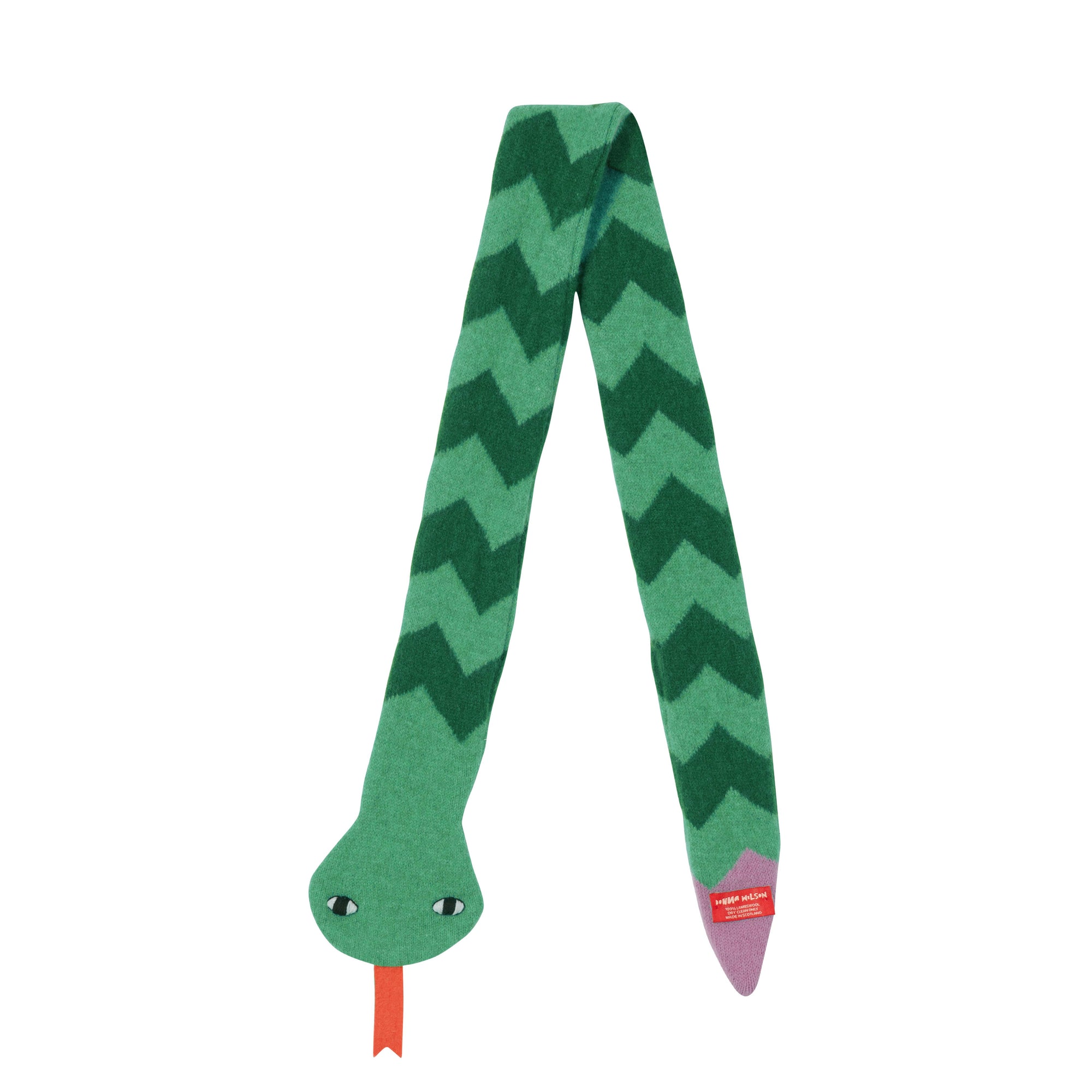 Green zigzag patterned scarf with snake design on a white background