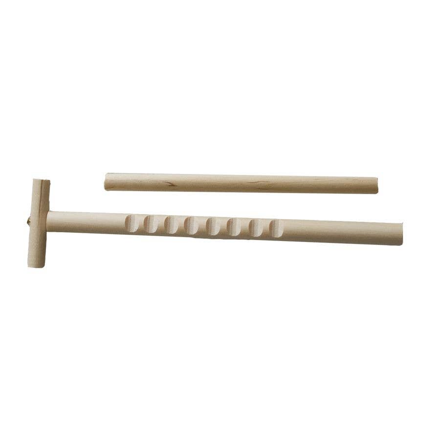 Wooden garden tool with a handle on a white background