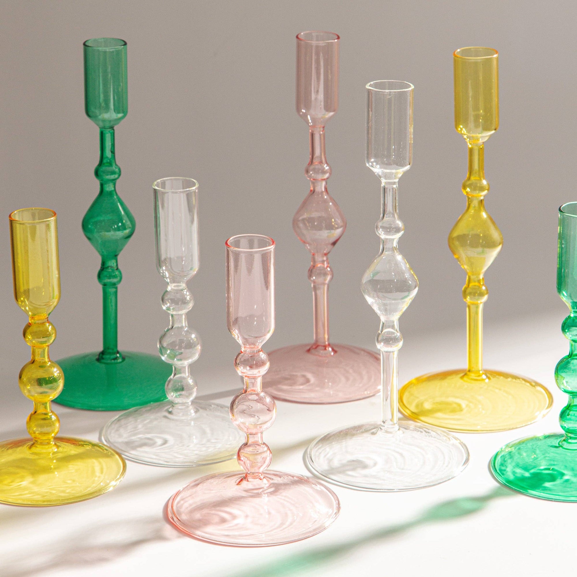 Short Glass Candlestick Holder -yellow