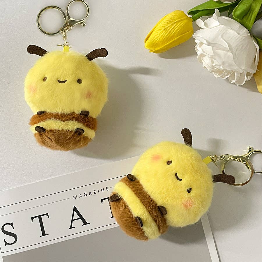 Cute little bee plush toy keychain charm gift