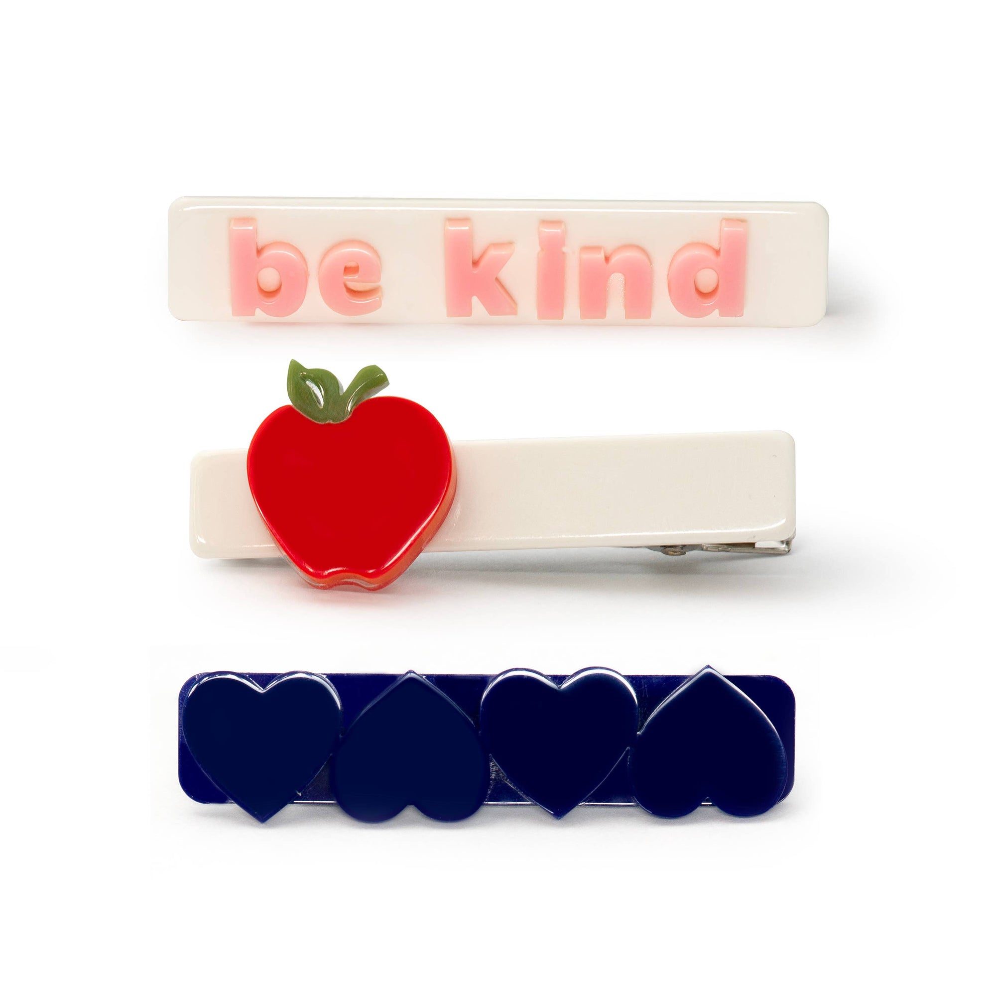 Apple Be Kind Navy Hair Clips