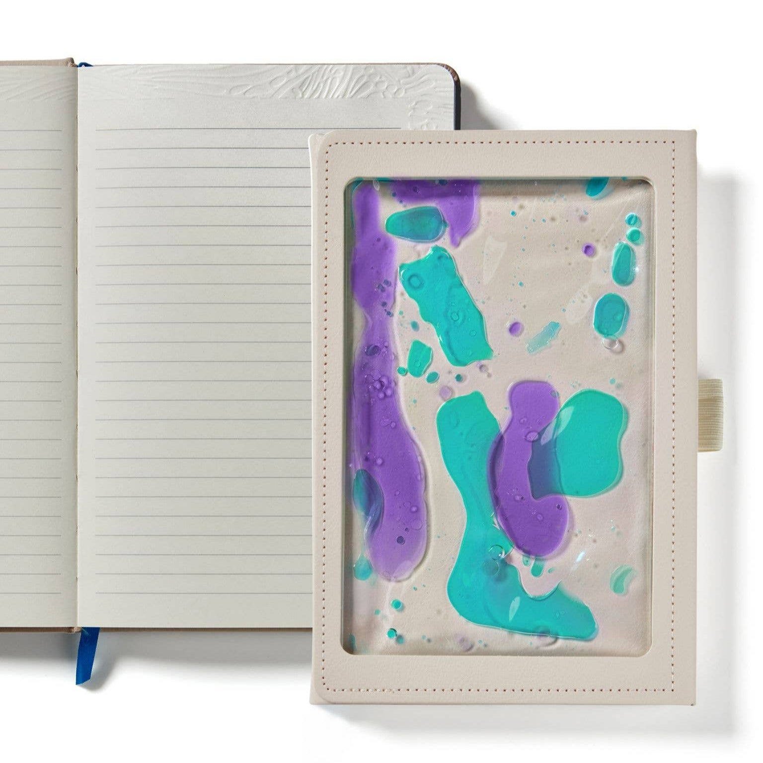 Notebook with a colorful abstract design on the cover