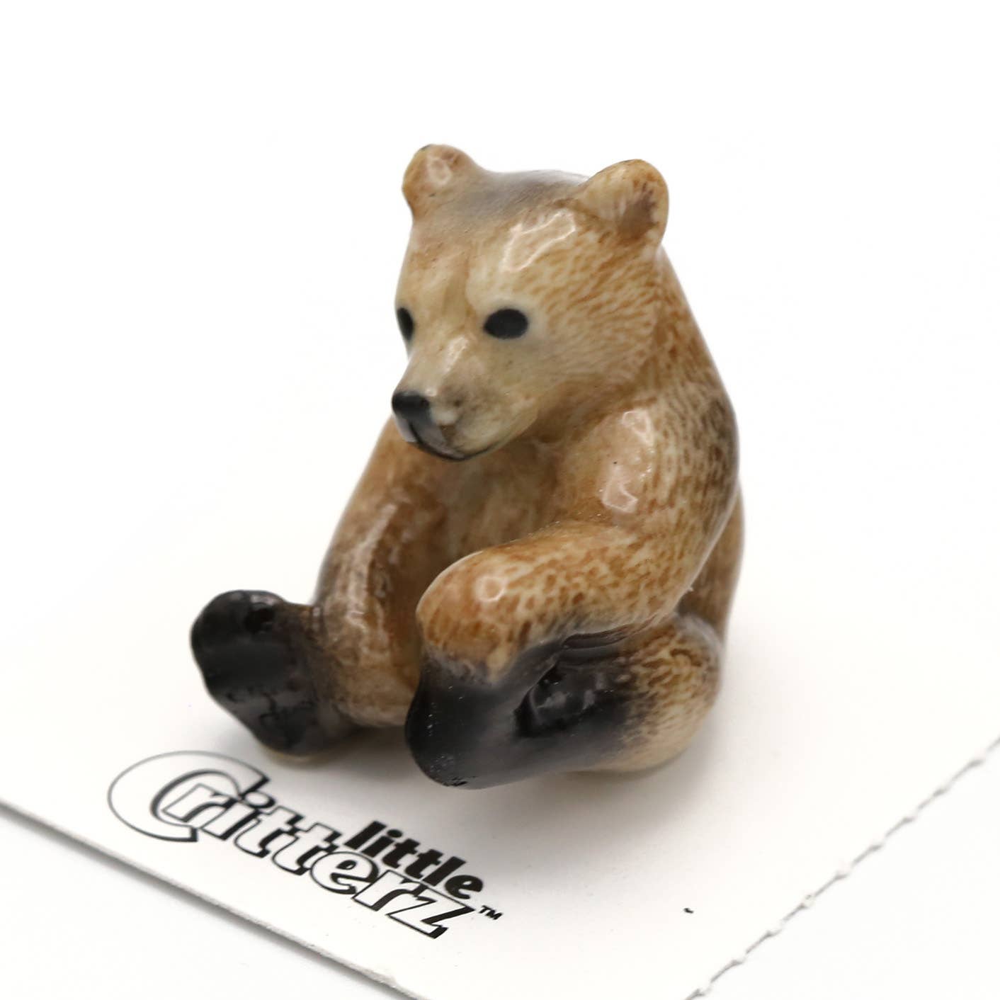 Small bear figurine on a white background with 'The Little Critterz' branding.