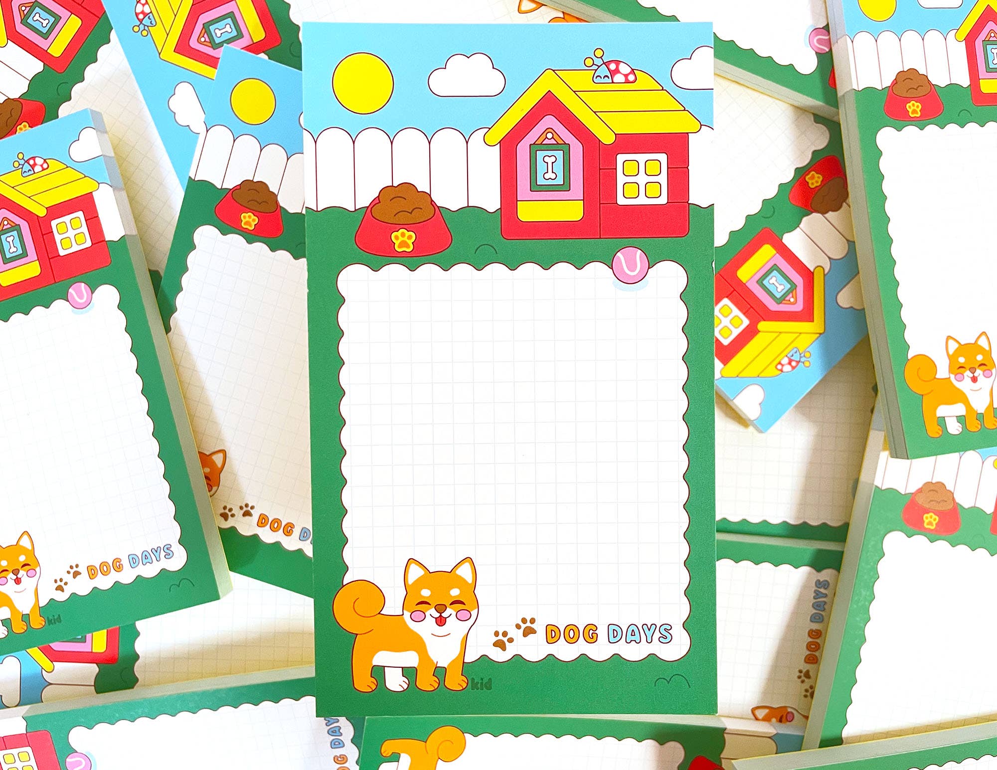 Children's stationery with colorful houses and animals on a white background
