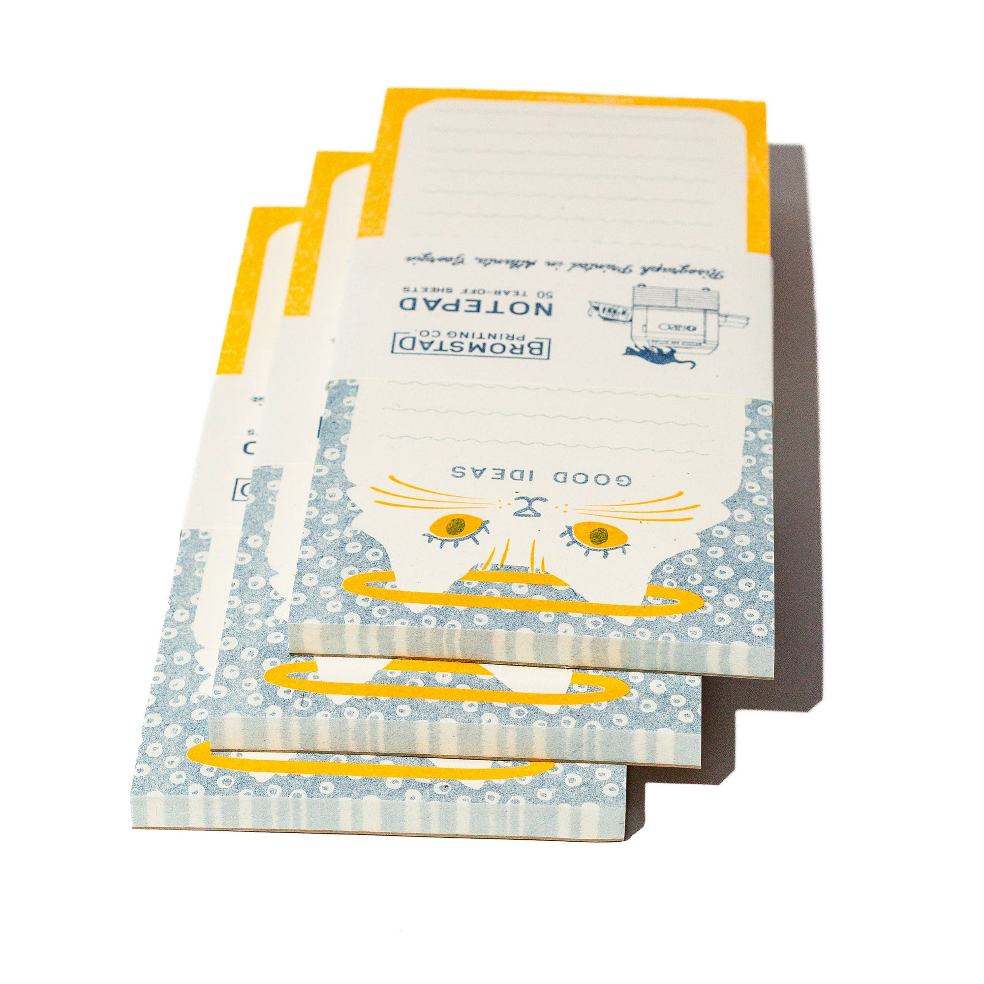 Set of three notebooks with a cat illustration on the cover, featuring the brand 'Promistad'.