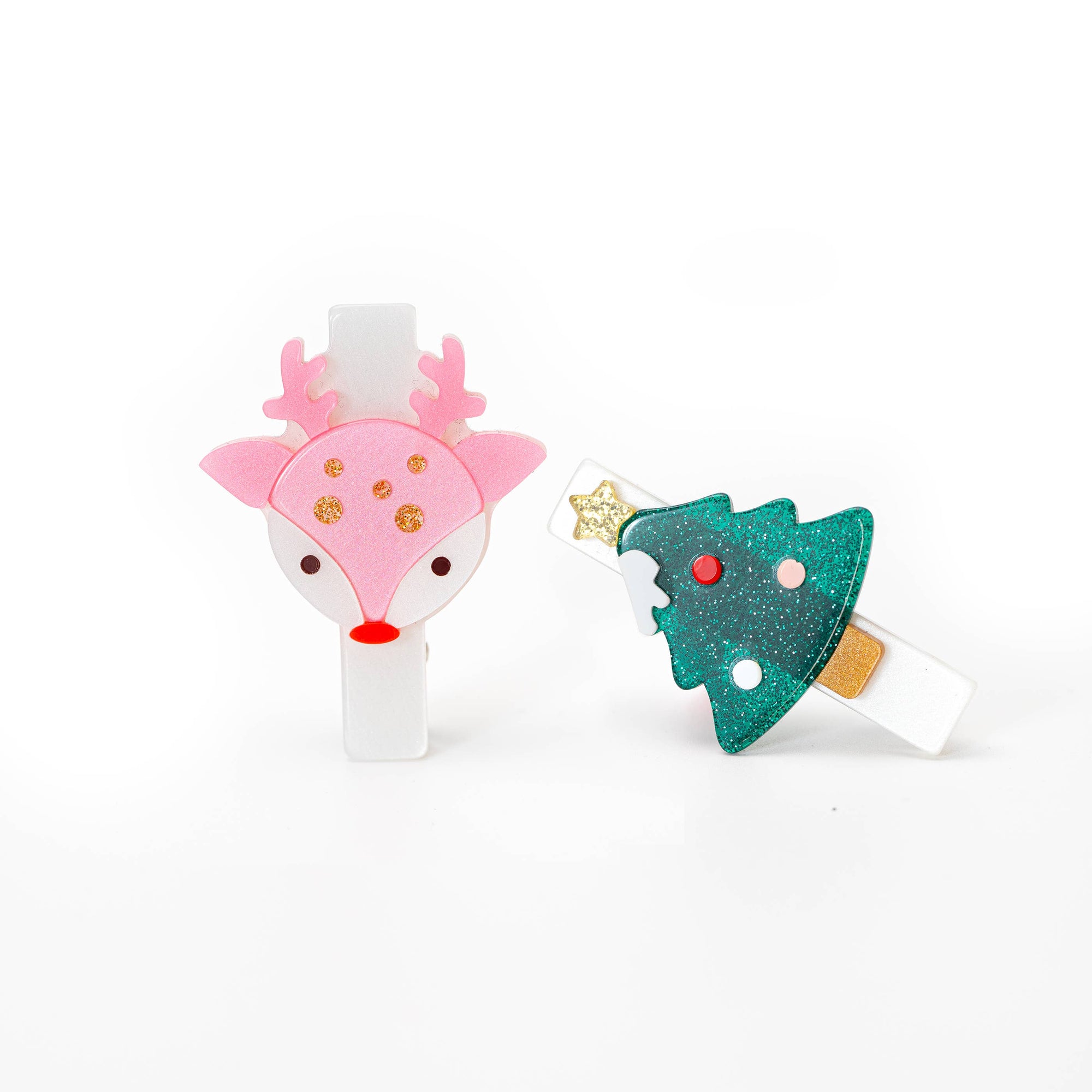 Reindeer Pink and Tree Hair Clips