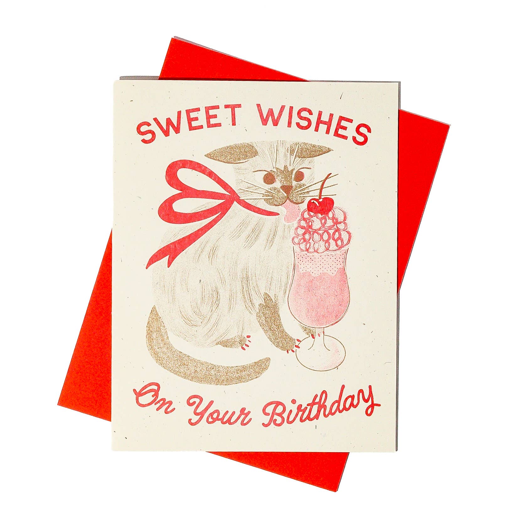 Sweet Wishes Birthday Cat - Risograph Greeting Card