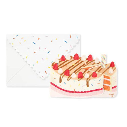 Card with a cake design and envelope on a white background