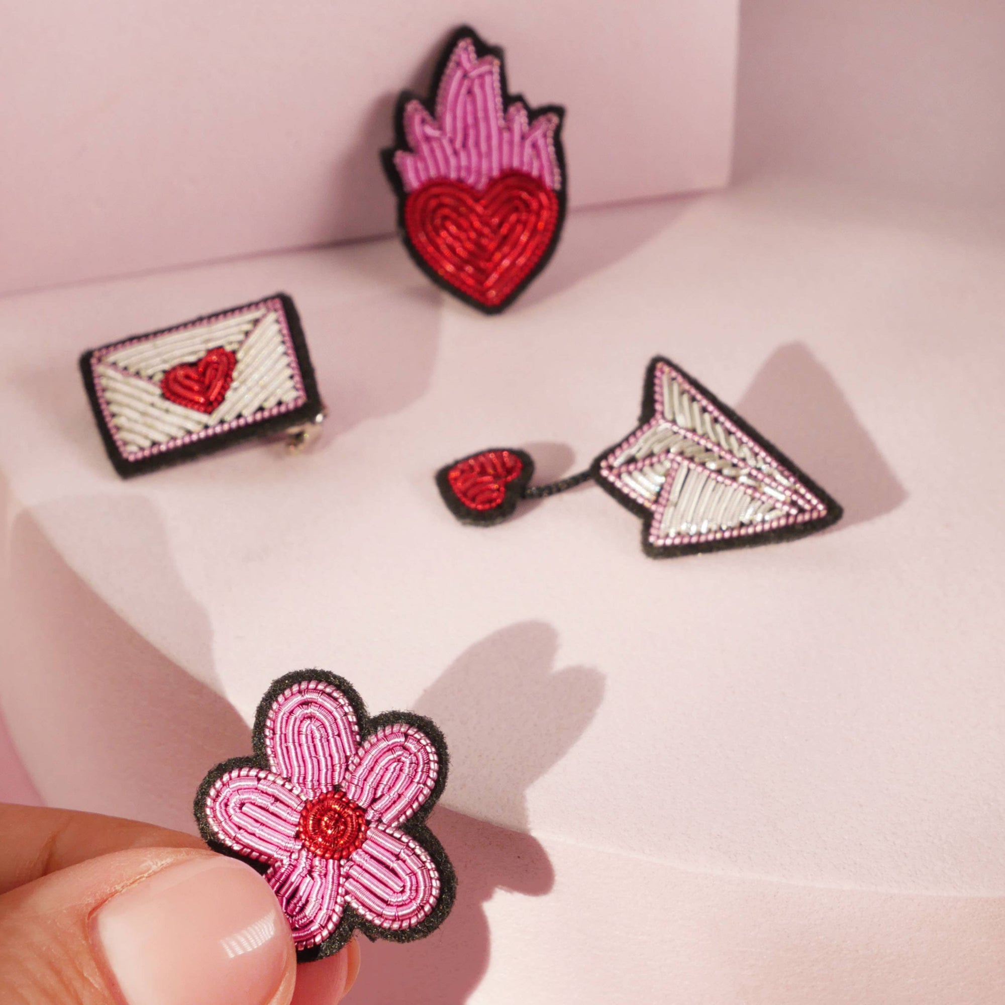 mini airplane & heart brooch - Handmade