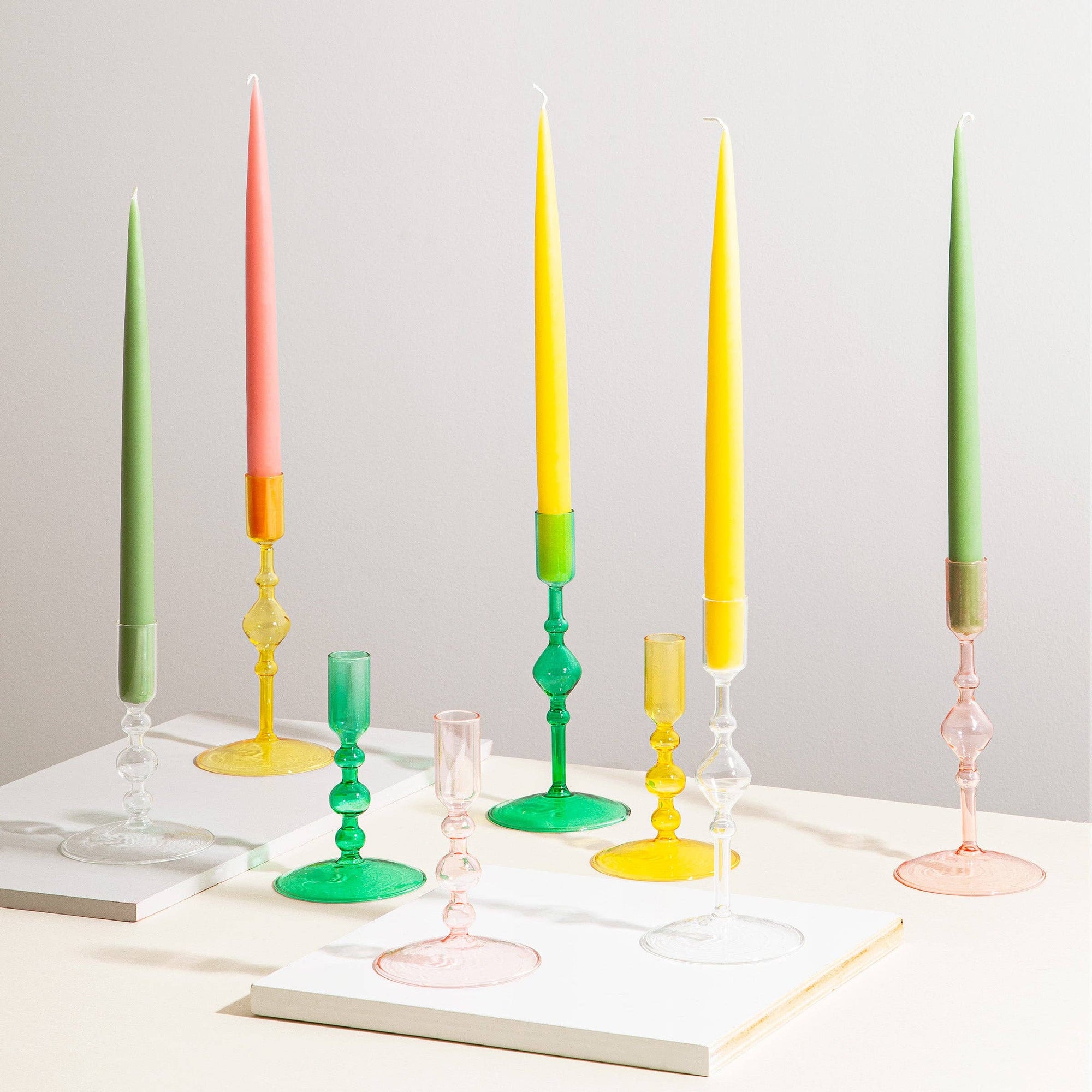 Short Glass Candlestick Holder -yellow