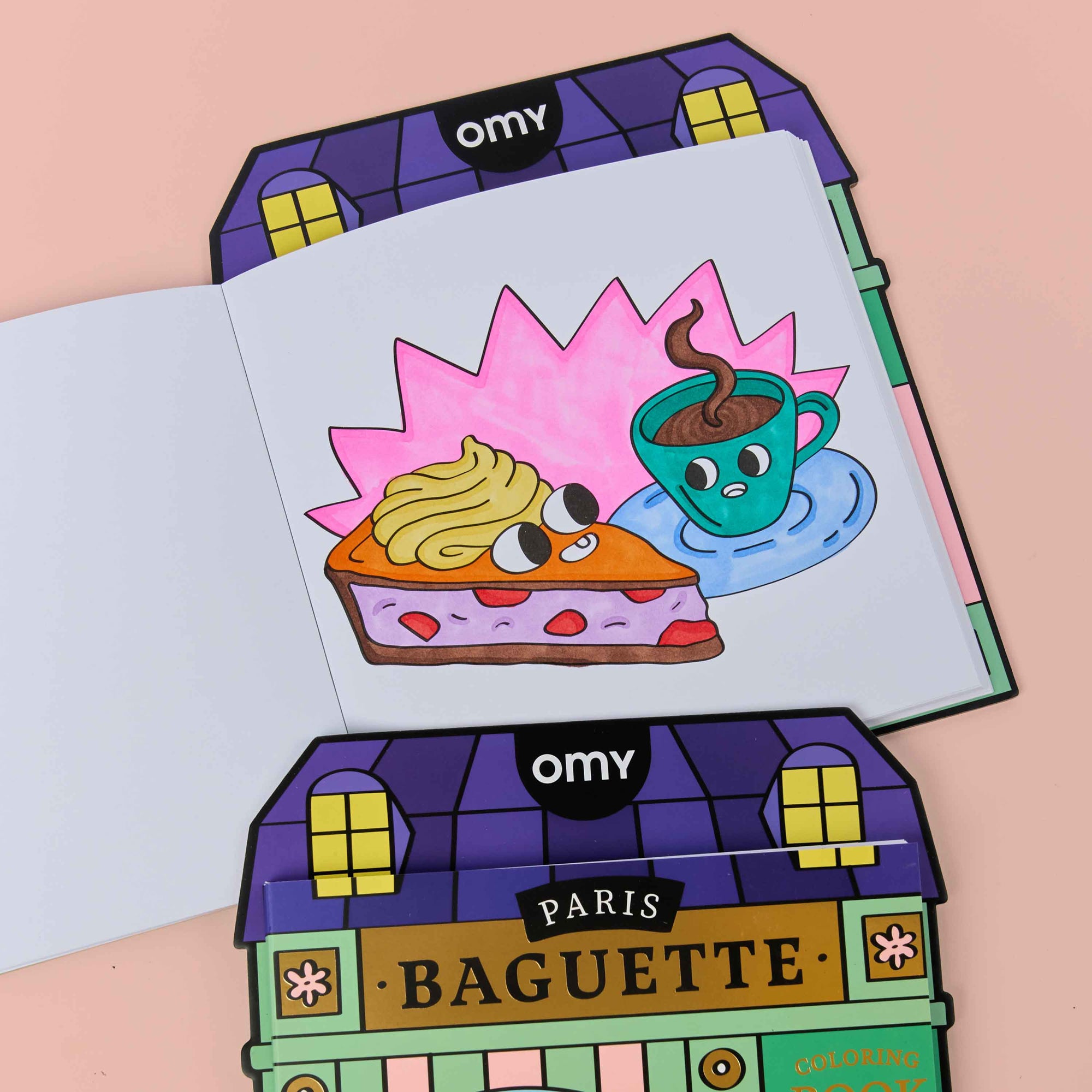 Colorful children's book with cartoon characters on a pink background