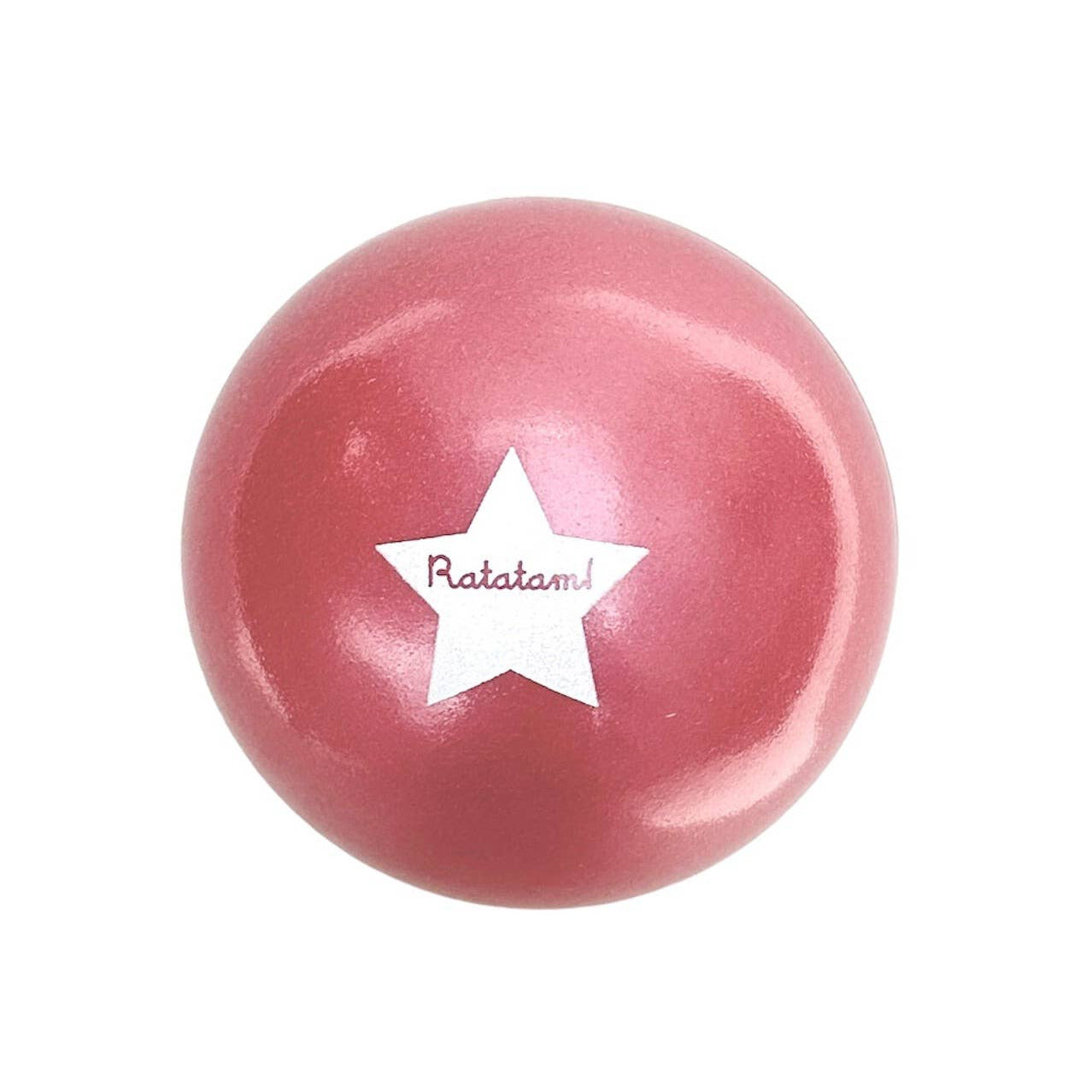 Pink ball with a white star and 'Ratatam' text on a white background