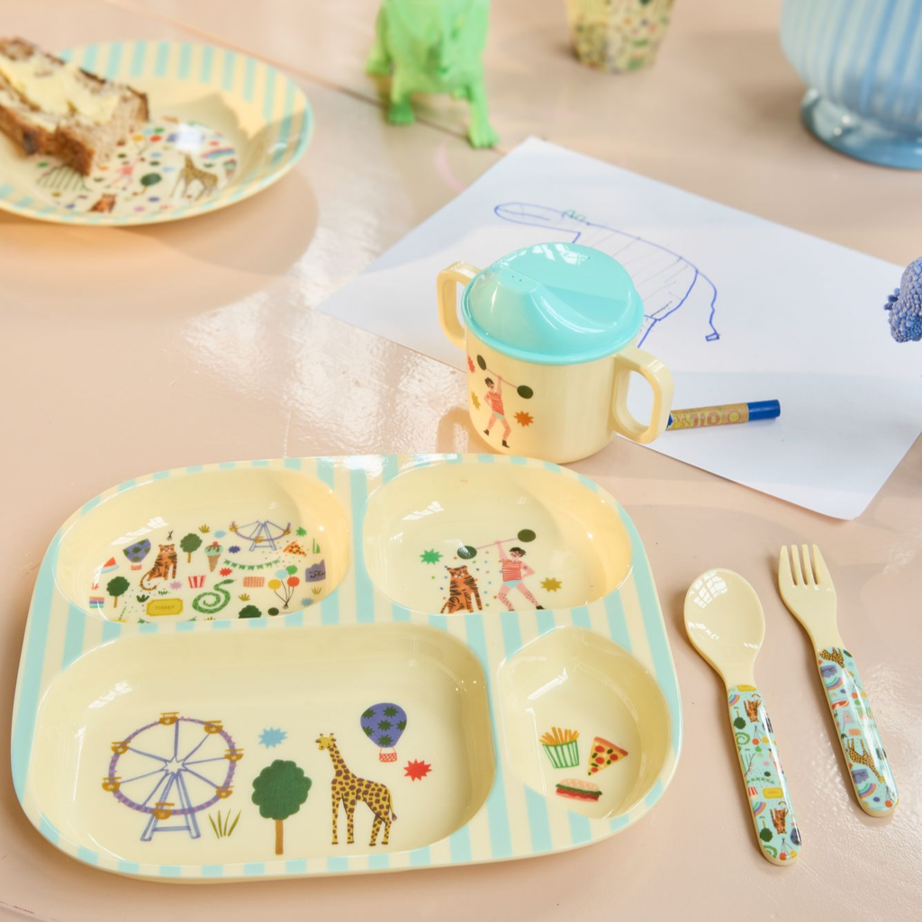 Melamine Kids 4 Room Plate - Fun Fair Mint Print
