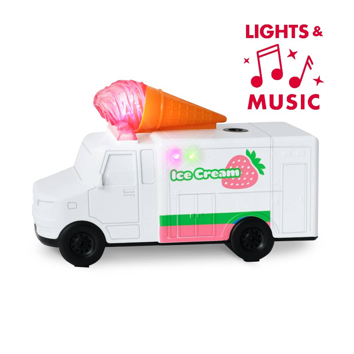Toy ice cream truck with lights and music feature on a white background