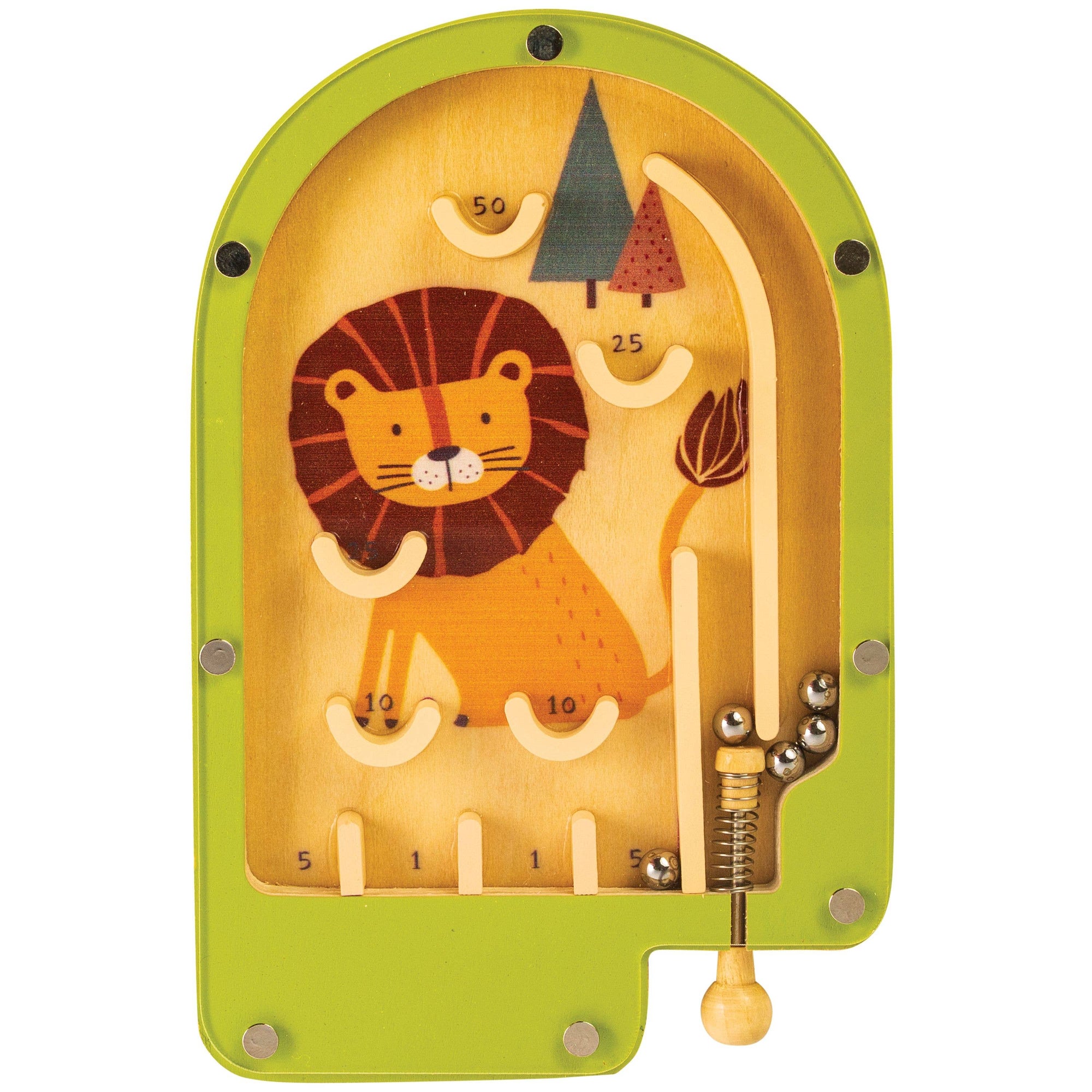 Wooden toy with a lion design on a white background