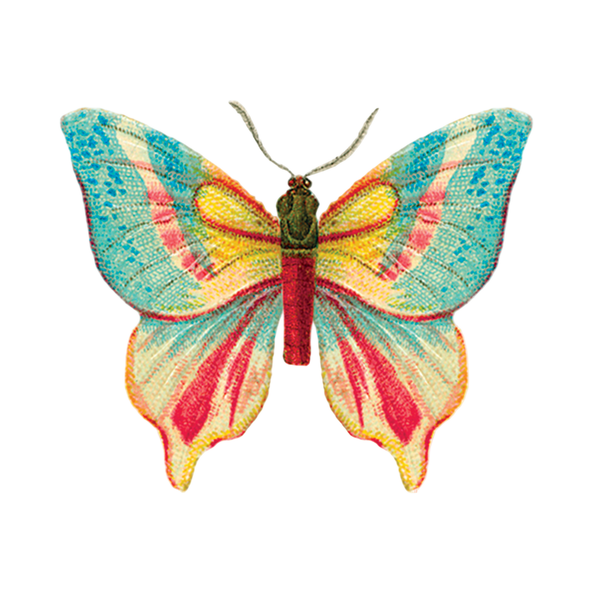 Colorful butterfly-shaped decorative item on a white background