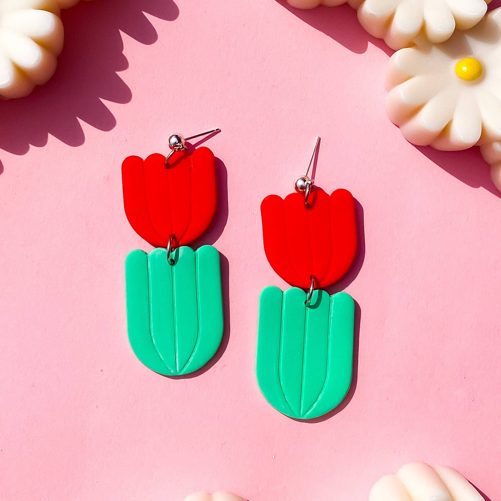 Red Tulip Dangle Earrings