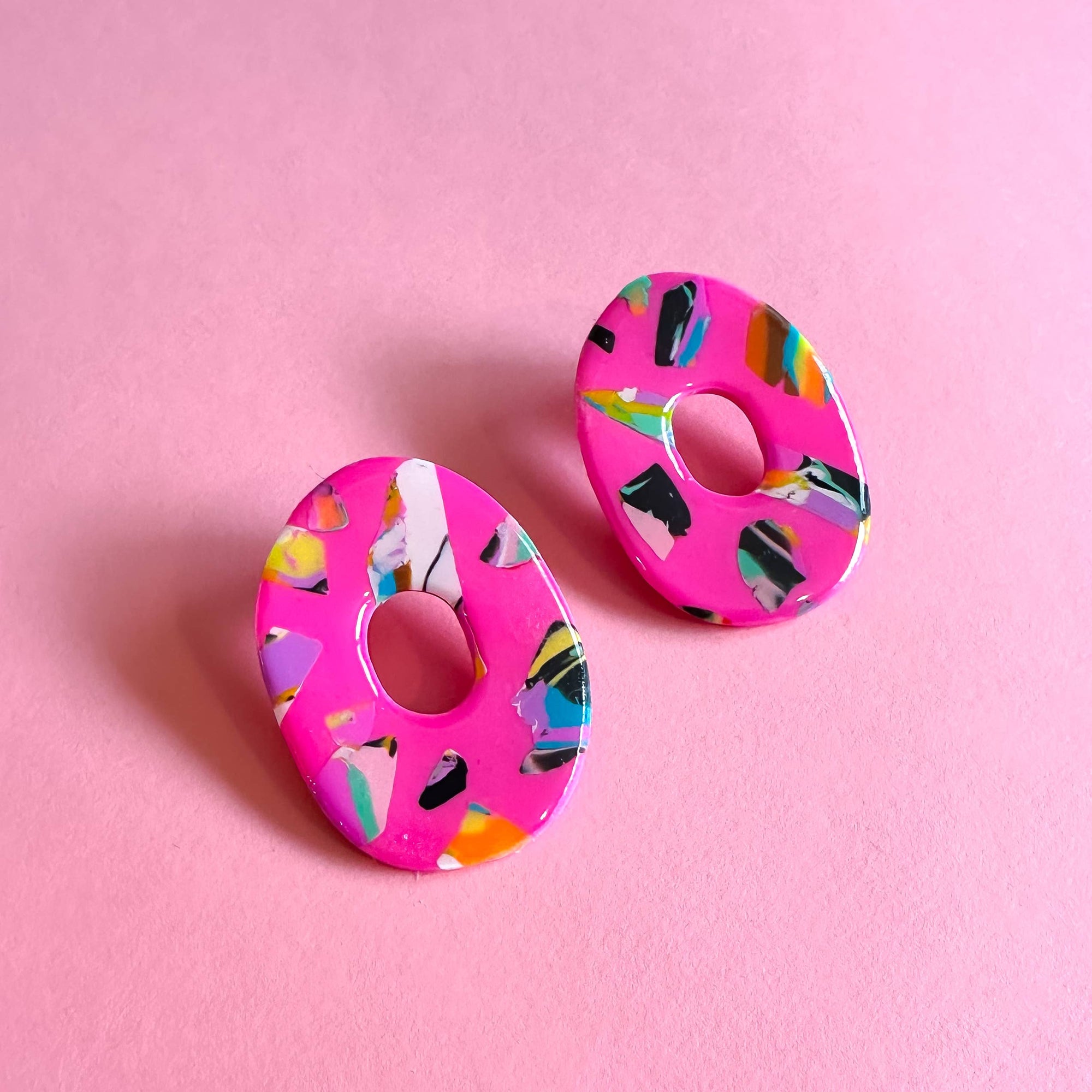 Cosmic Bowling Terrazzo Marble Oval Studs