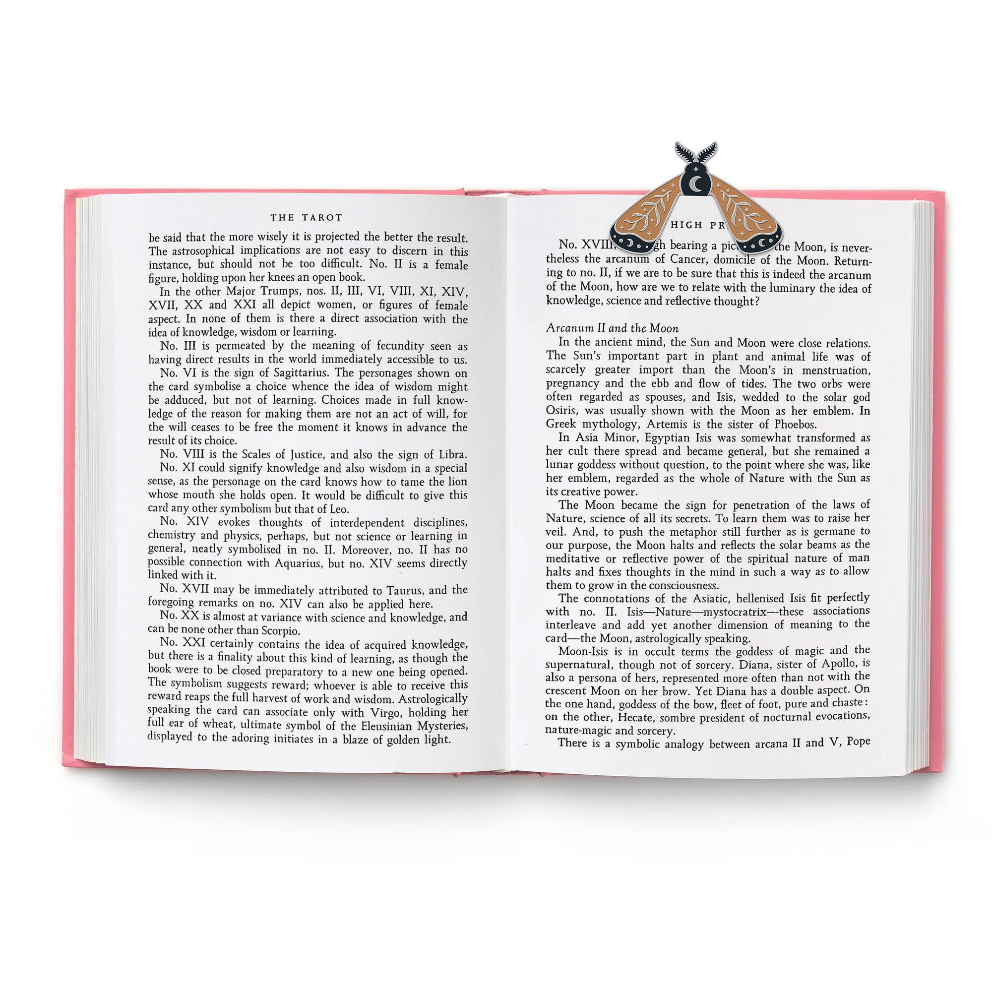 Open book with text and a decorative bookmark on a white background