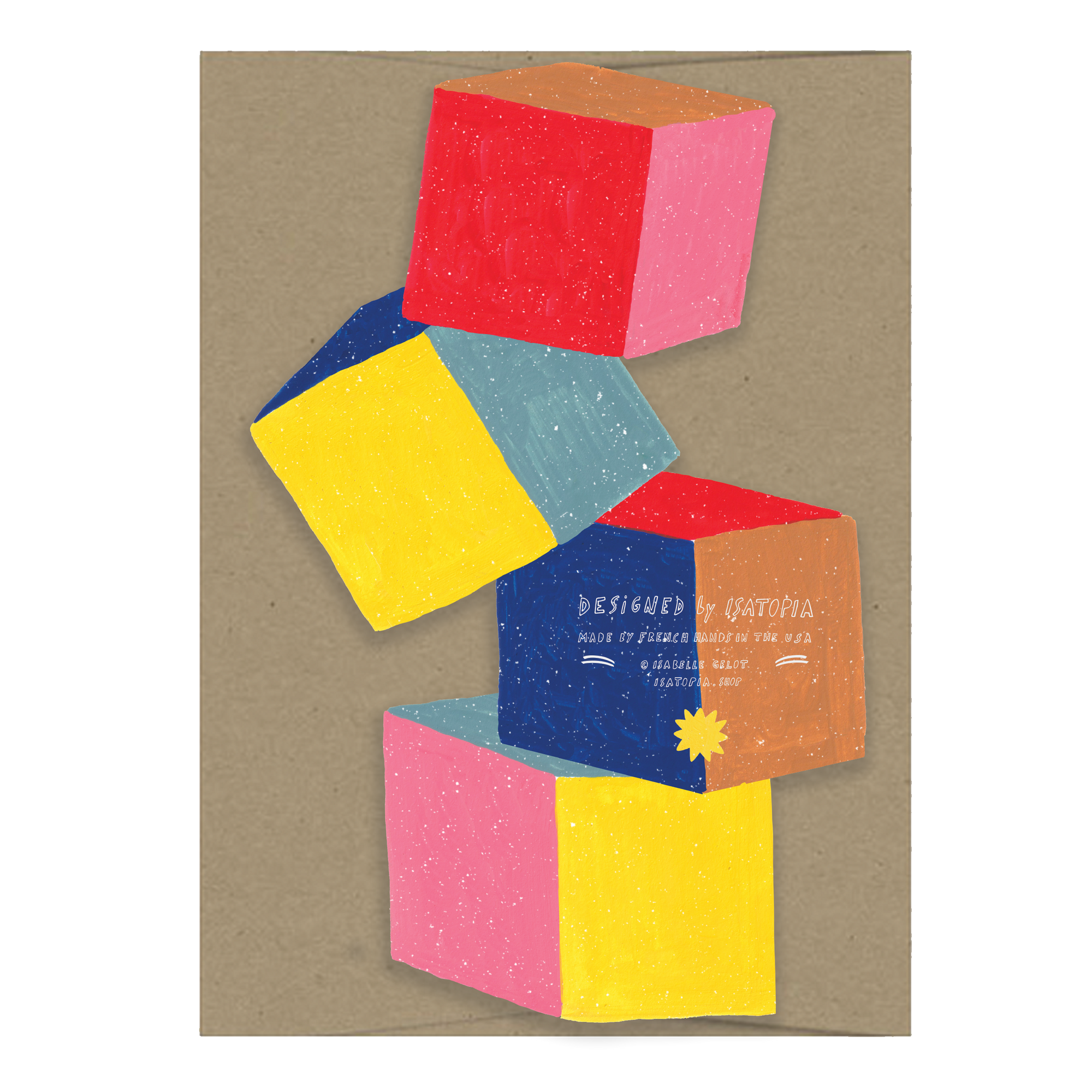 Colorful geometric shapes on a brown card