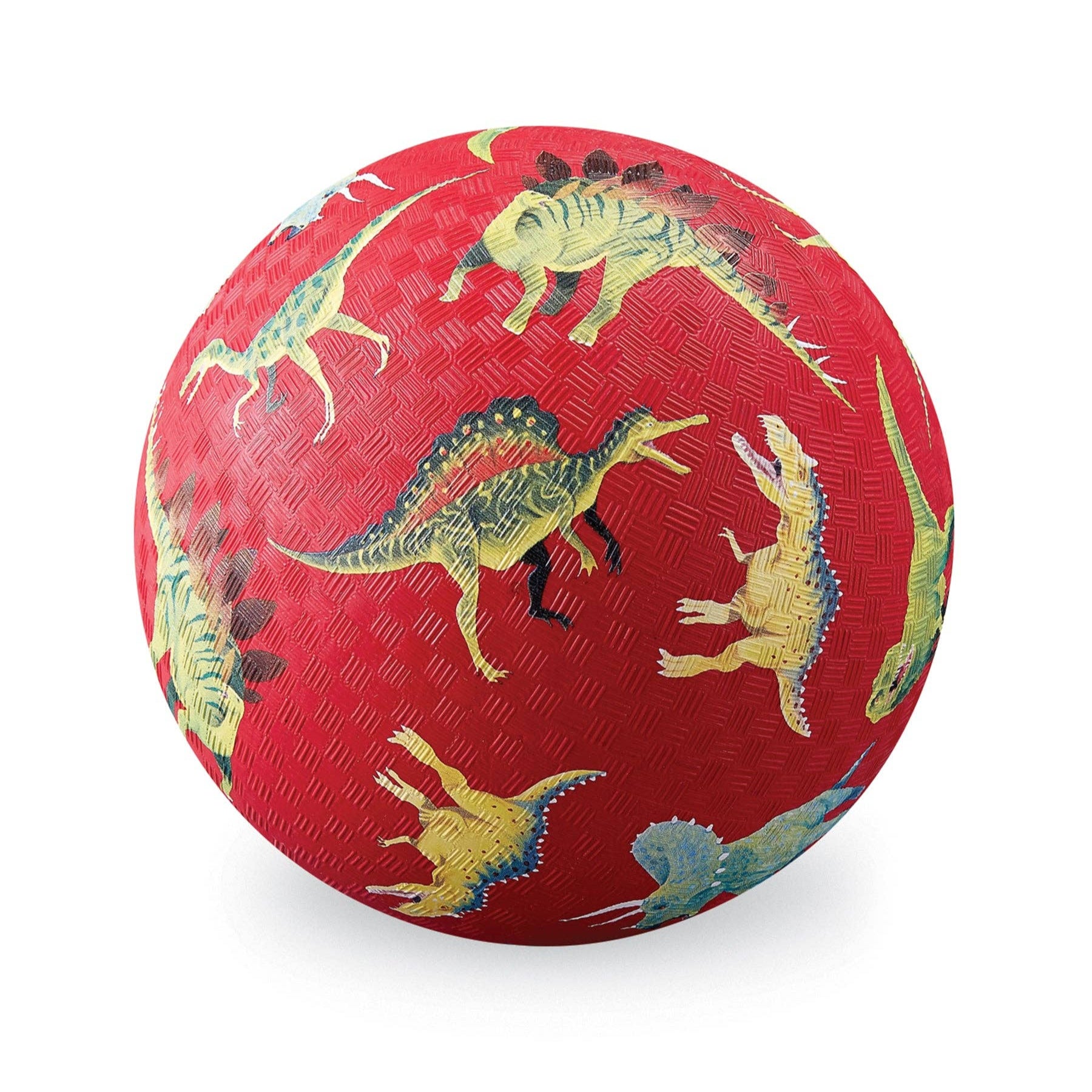 Red ball with dinosaur pattern on a white background