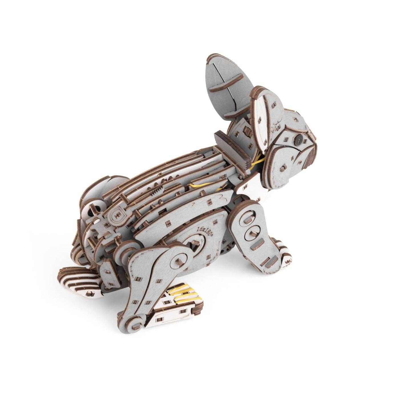 Mechanical model of a rabbit on a white background