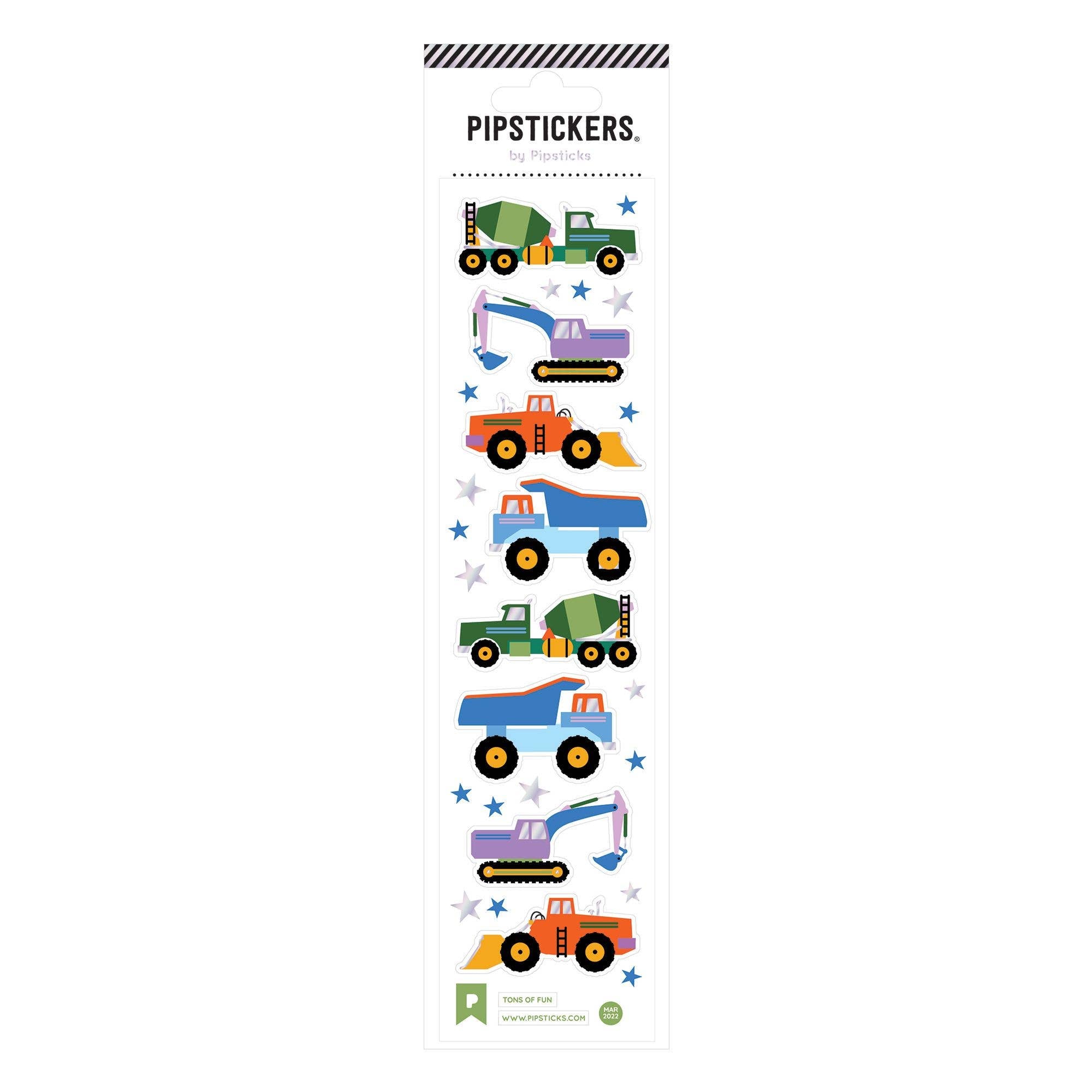Sheet of construction vehicle stickers by PipStickers on a white background
