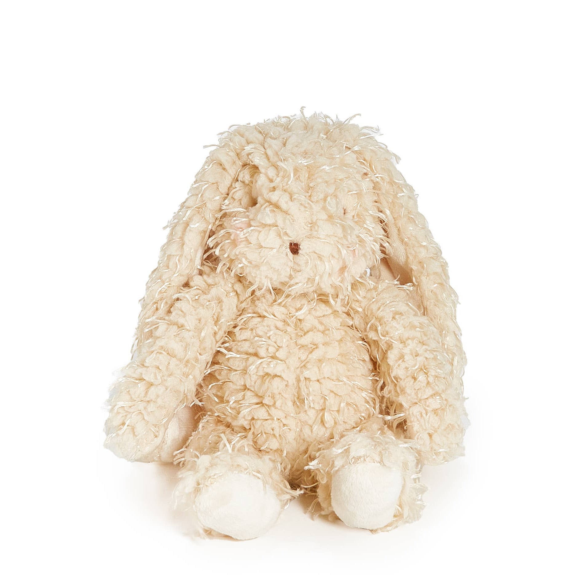 Plush toy rabbit with textured fur on a white background