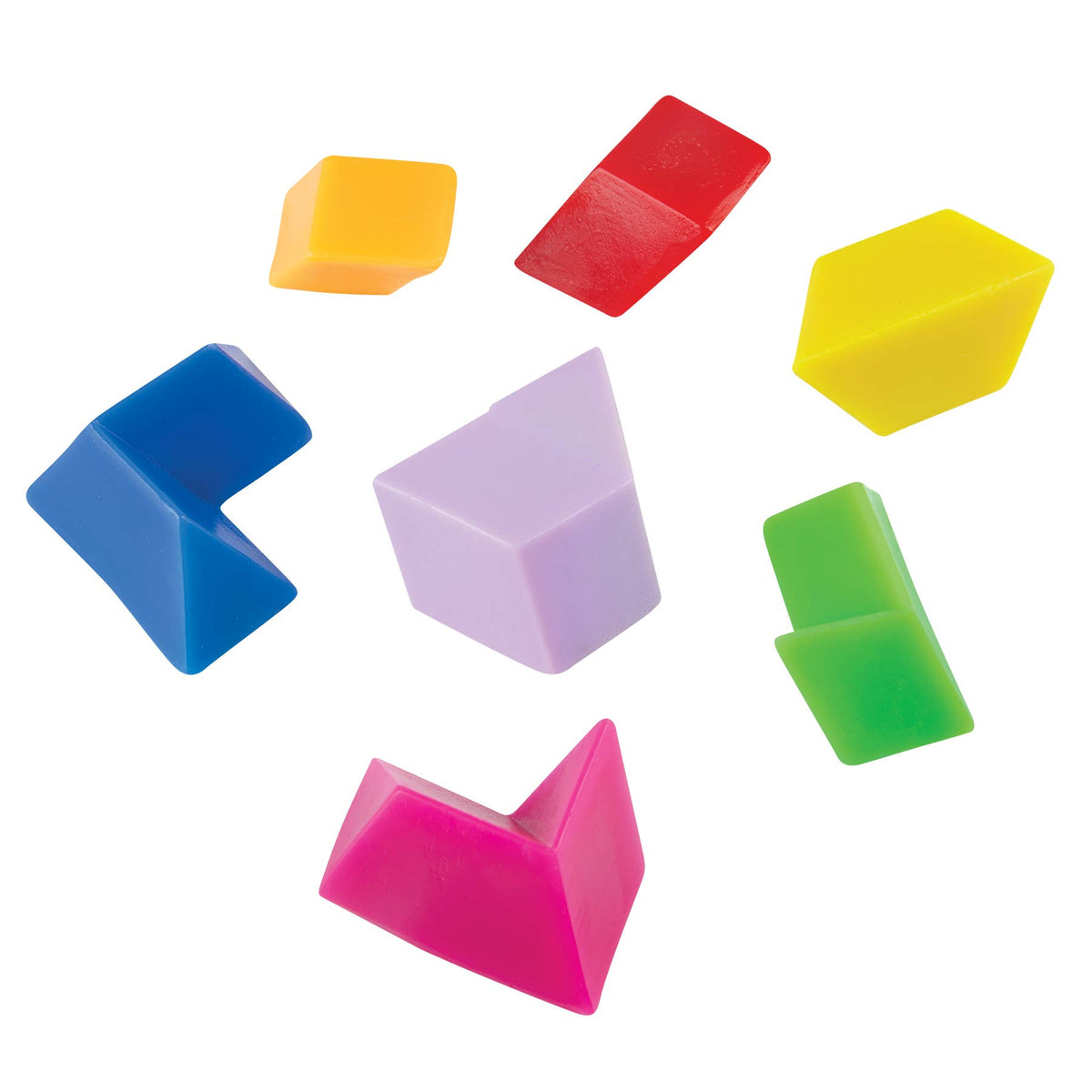 Set of colorful geometric solid models on a white background