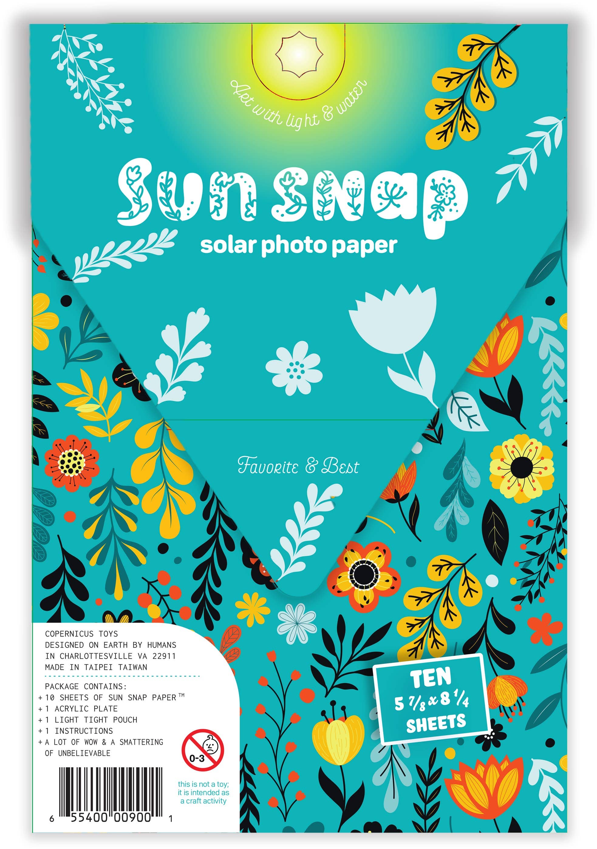 Sun Snap solar photo paper pack with floral design on a blue background
