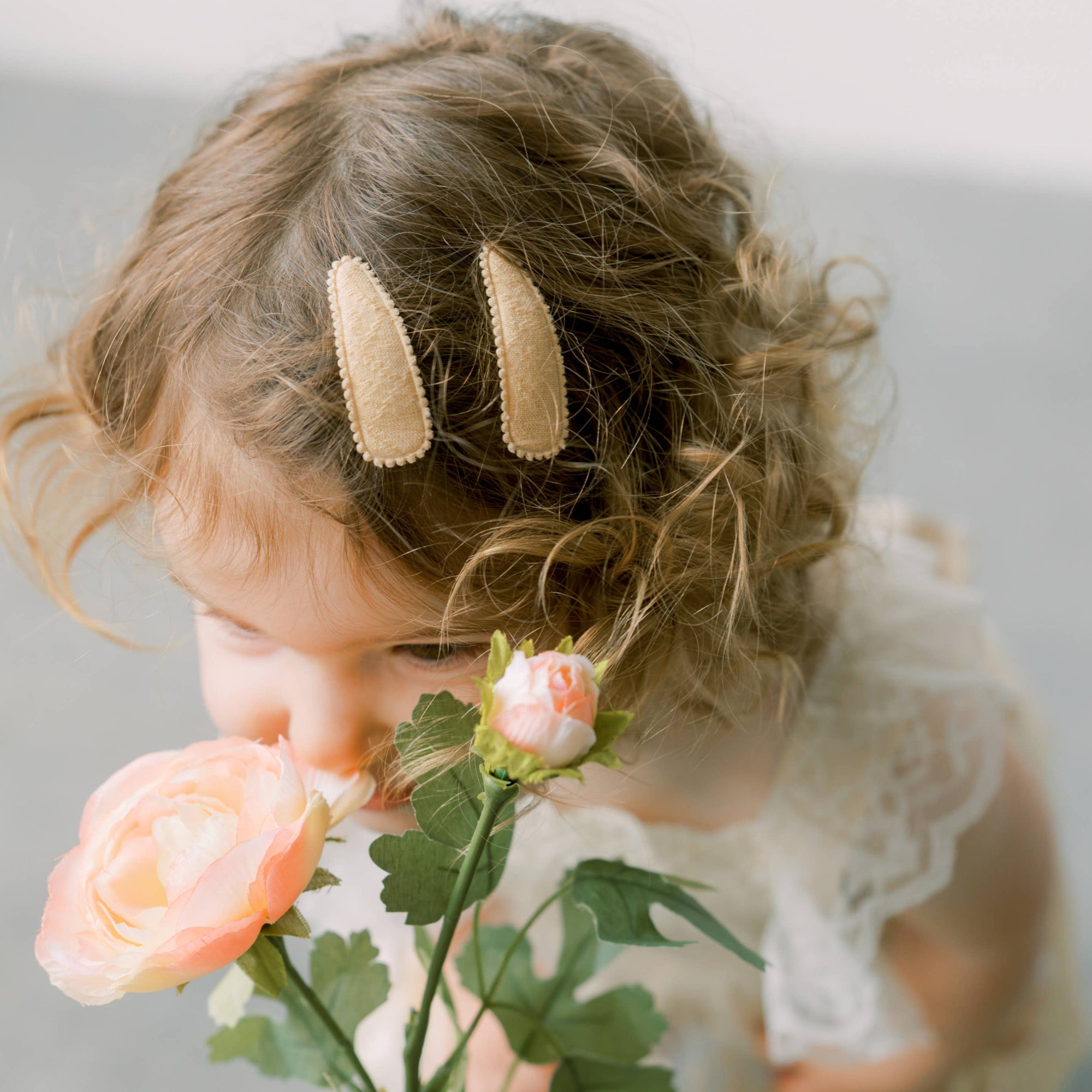 Aubrey Linen Gray Stripe Fabric Hair Clips