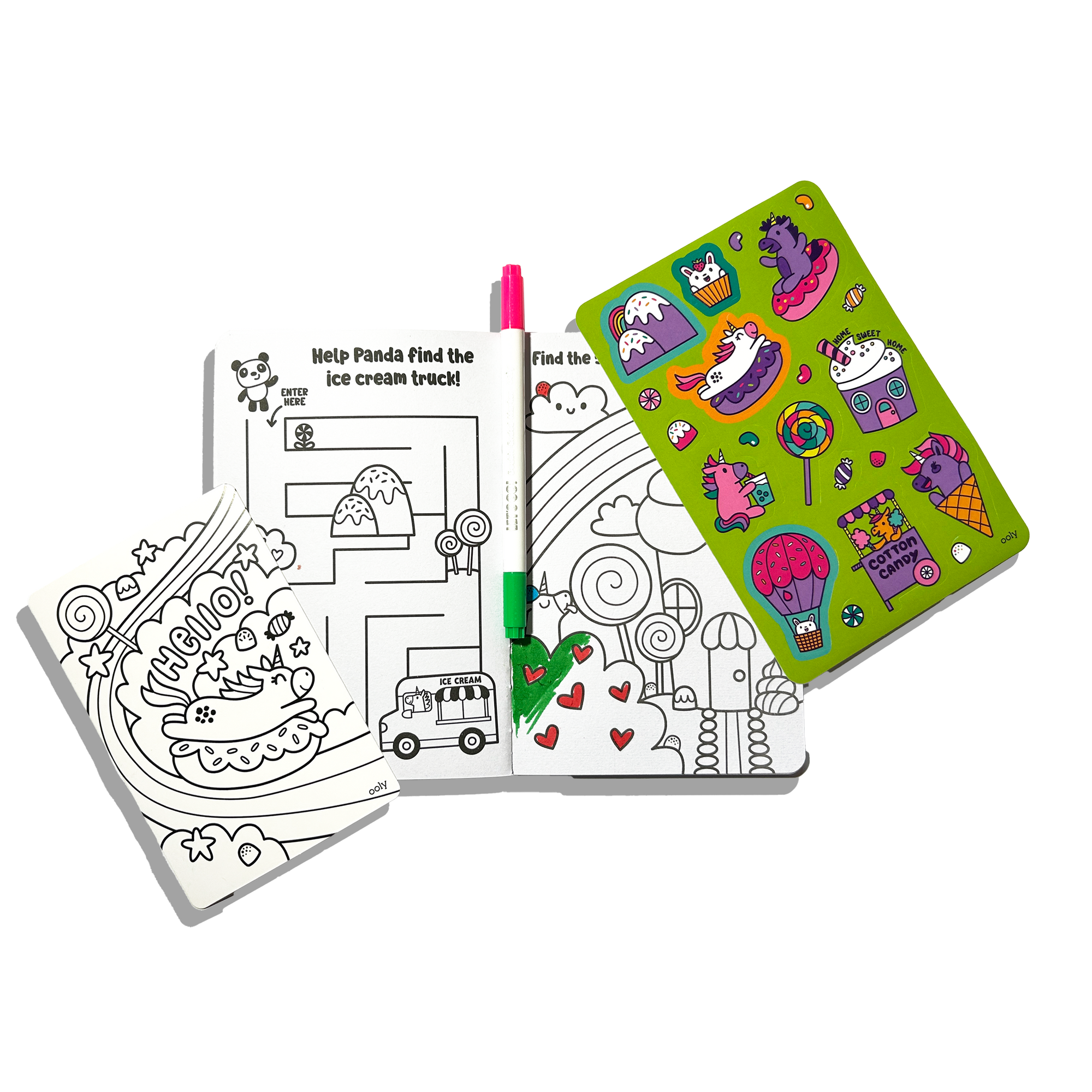 Coloring book with stickers on a white background