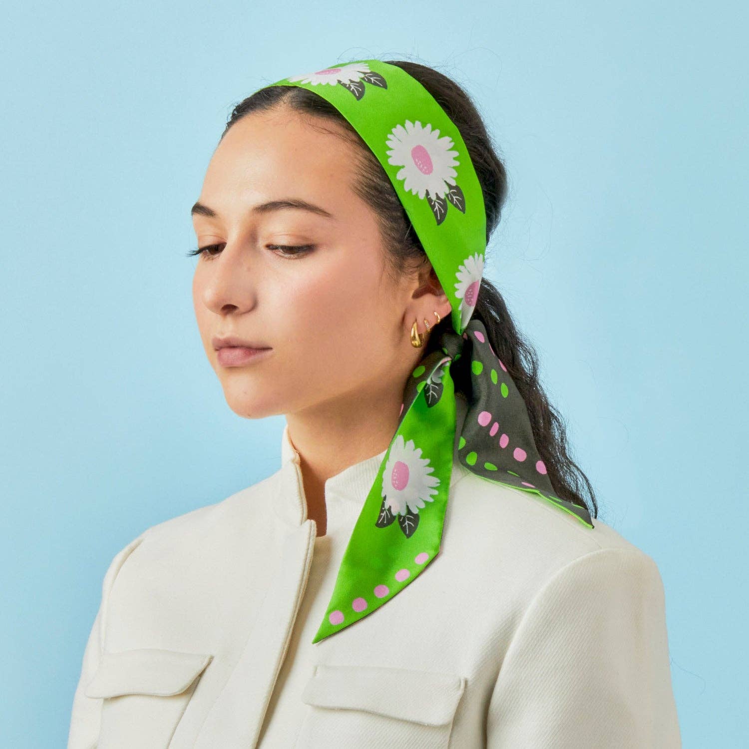 WHITE FLOWER  - Twilly Ribbon Scarf