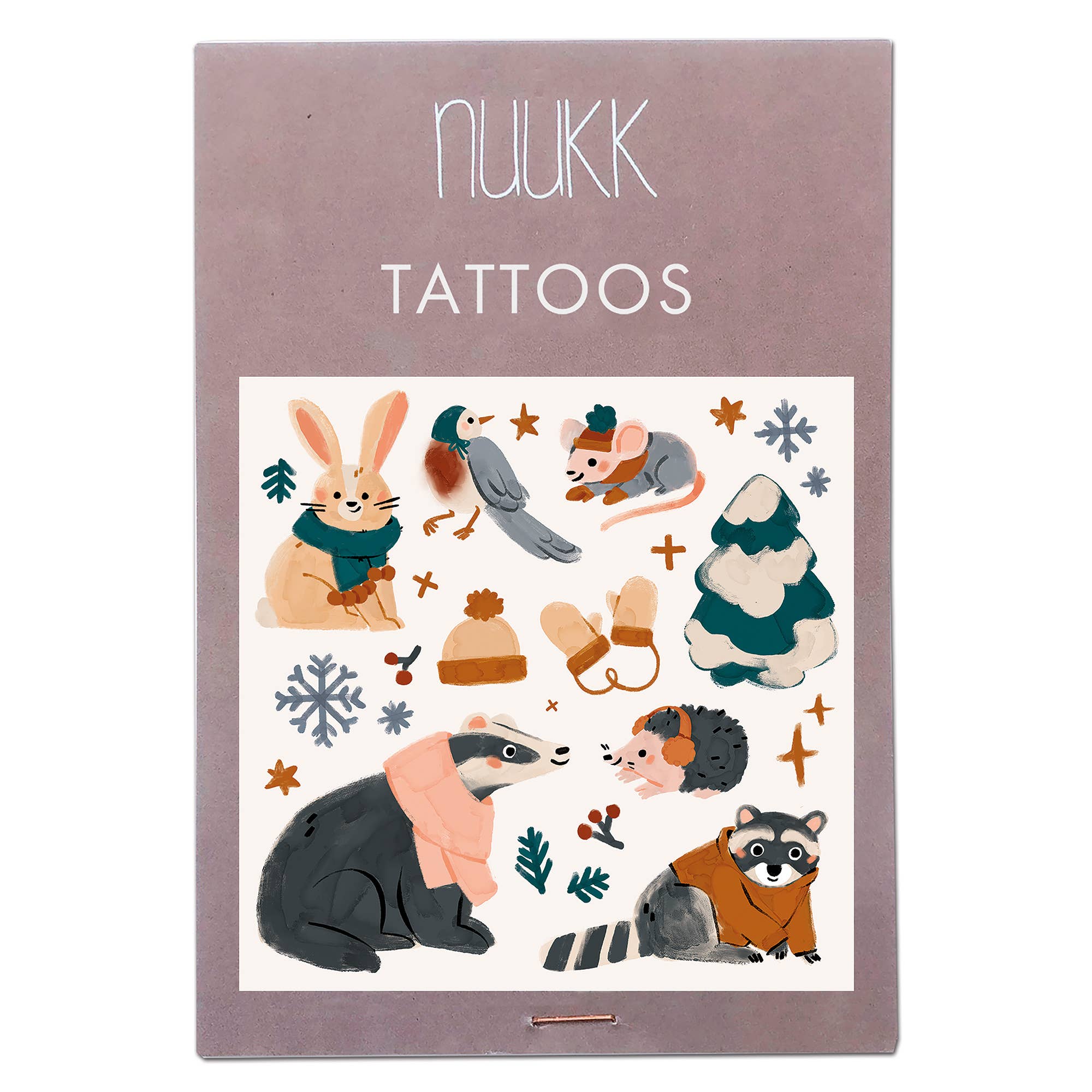 NUUK tattoos with animal illustrations on a pink background