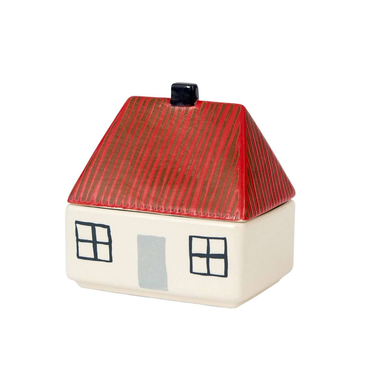 House-shaped container with a red roof on a white background