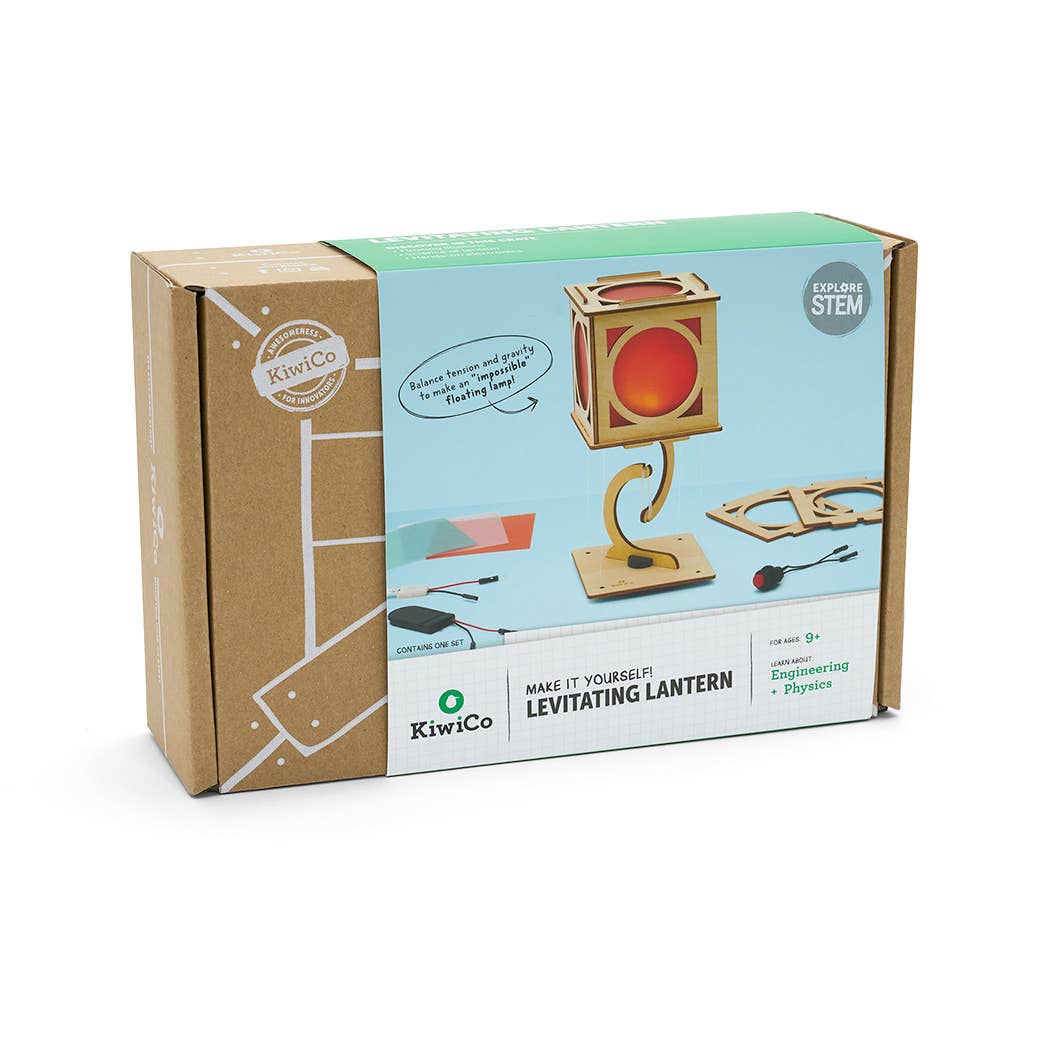 KiwiCo packaging for a make-it-yourself levitating lantern kit on a white background