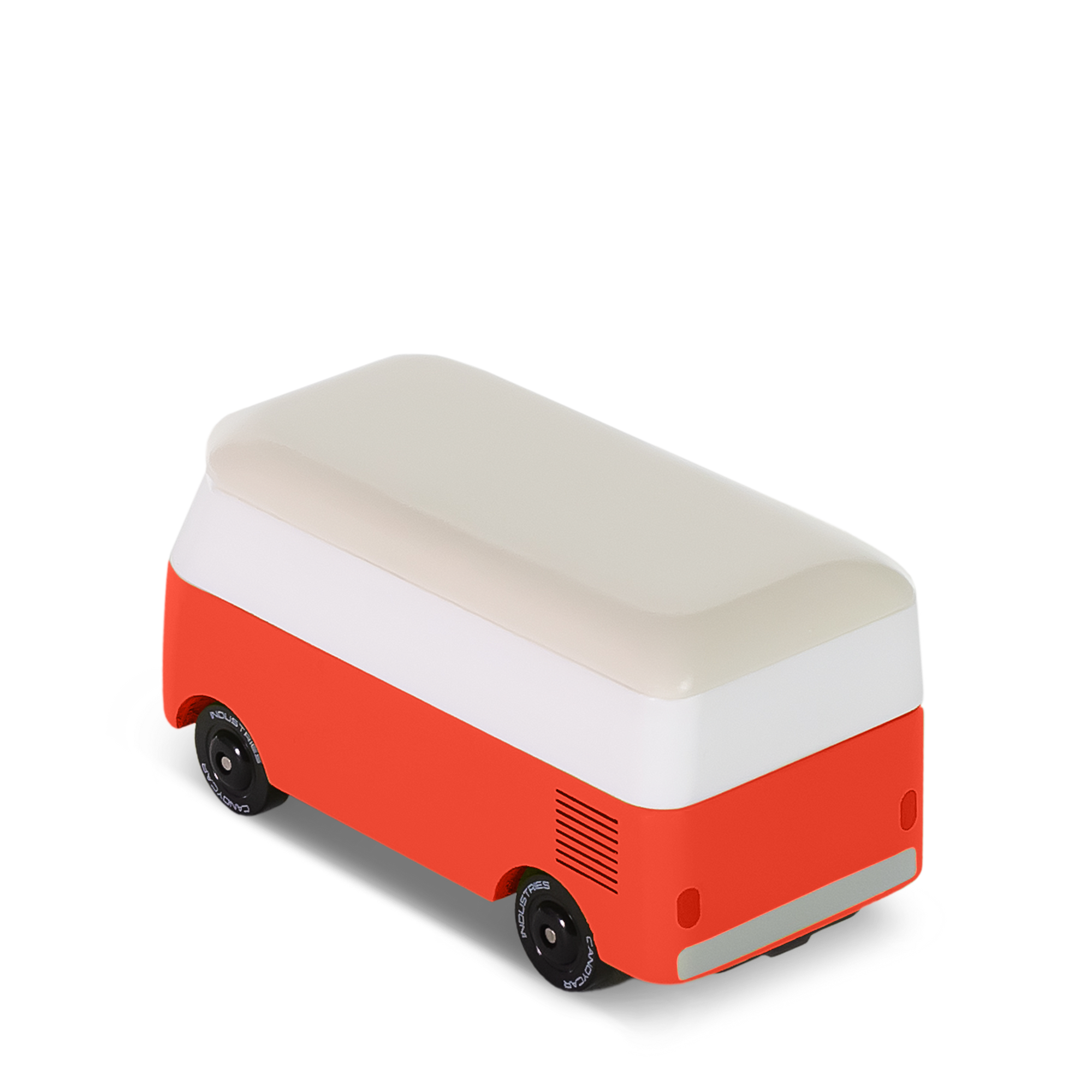Red and white van-shaped cooler on a white background