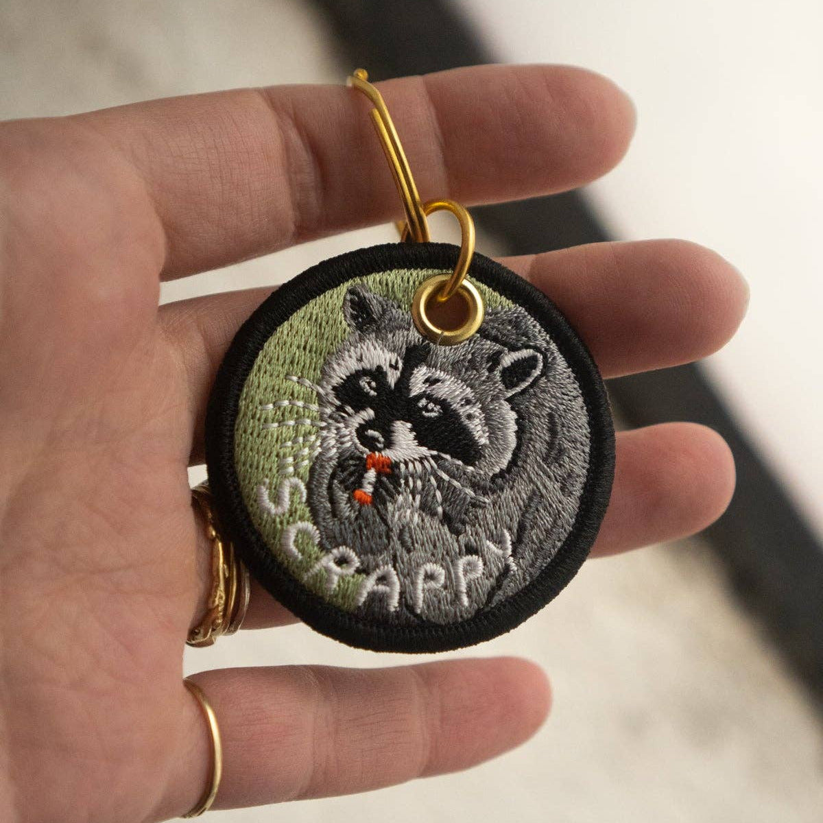 Scrappy Raccoon - Embroidered Keychain