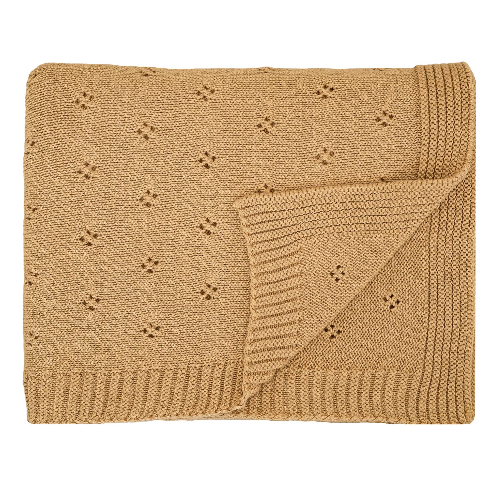 Organic Cotton Knitted Blanket -Ochre