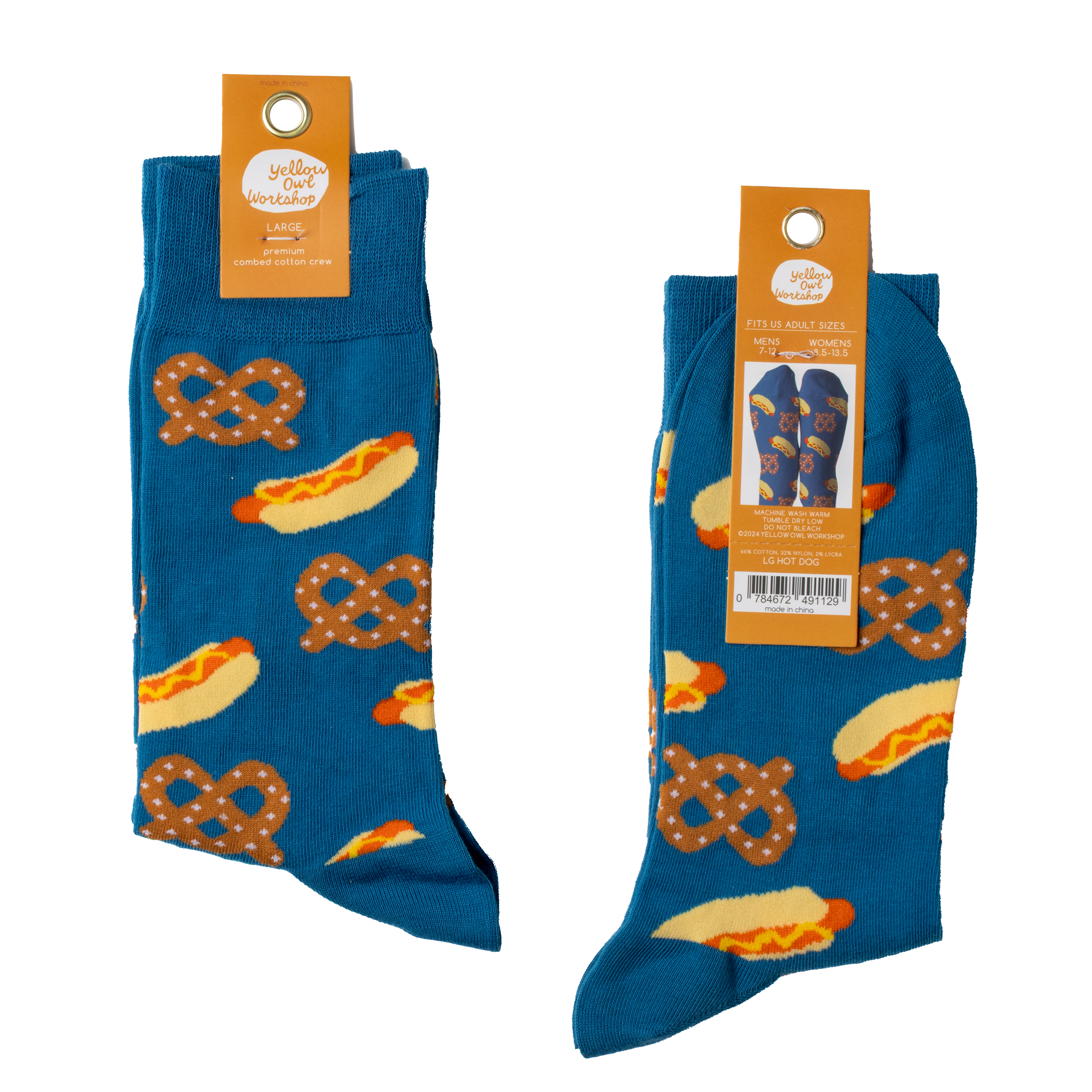 Hot Dog & Pretzel - Large Crew Socks