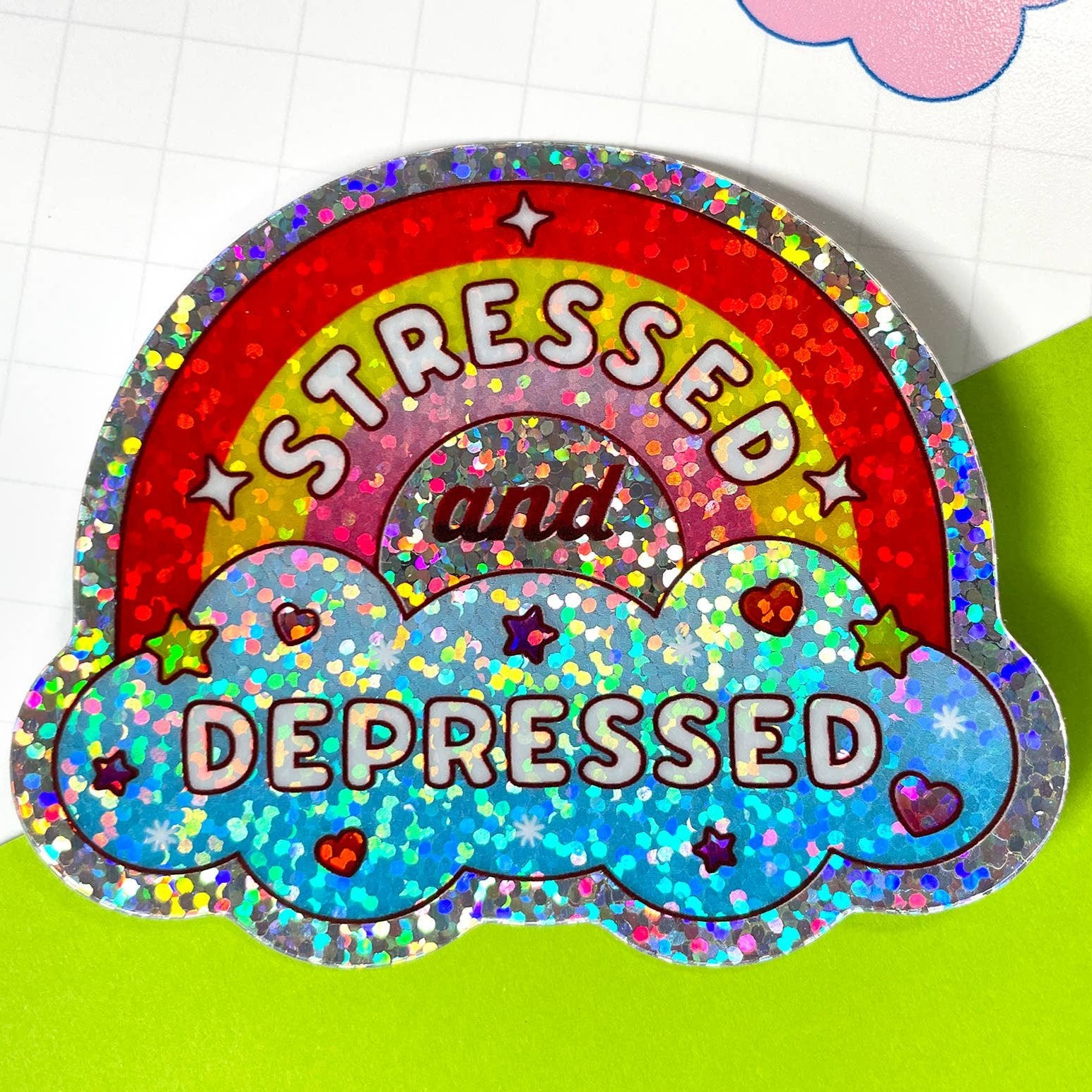 Kawaii But Sad Holographic Sticker | Mental Health | Sad