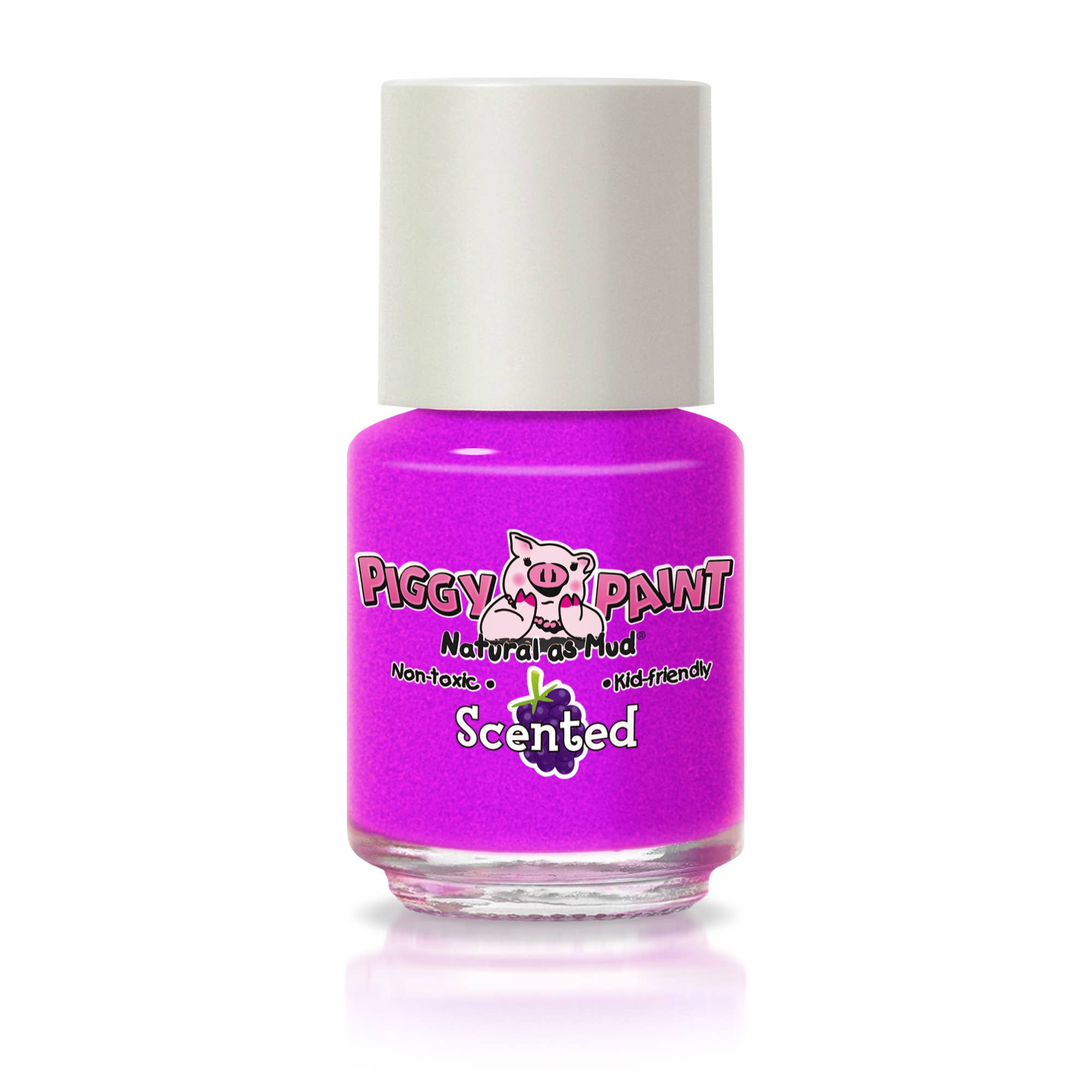 Purple nail polish bottle with 'Piggy Paint' branding on a white background