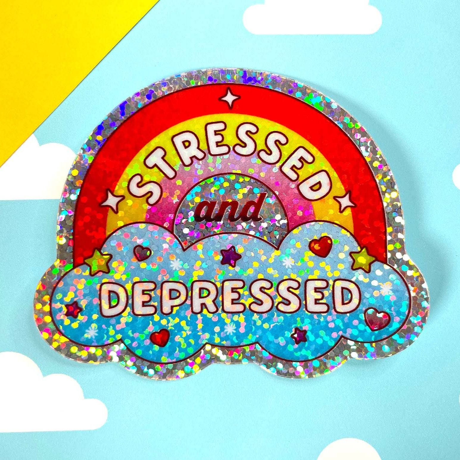 Kawaii But Sad Holographic Sticker | Mental Health | Sad