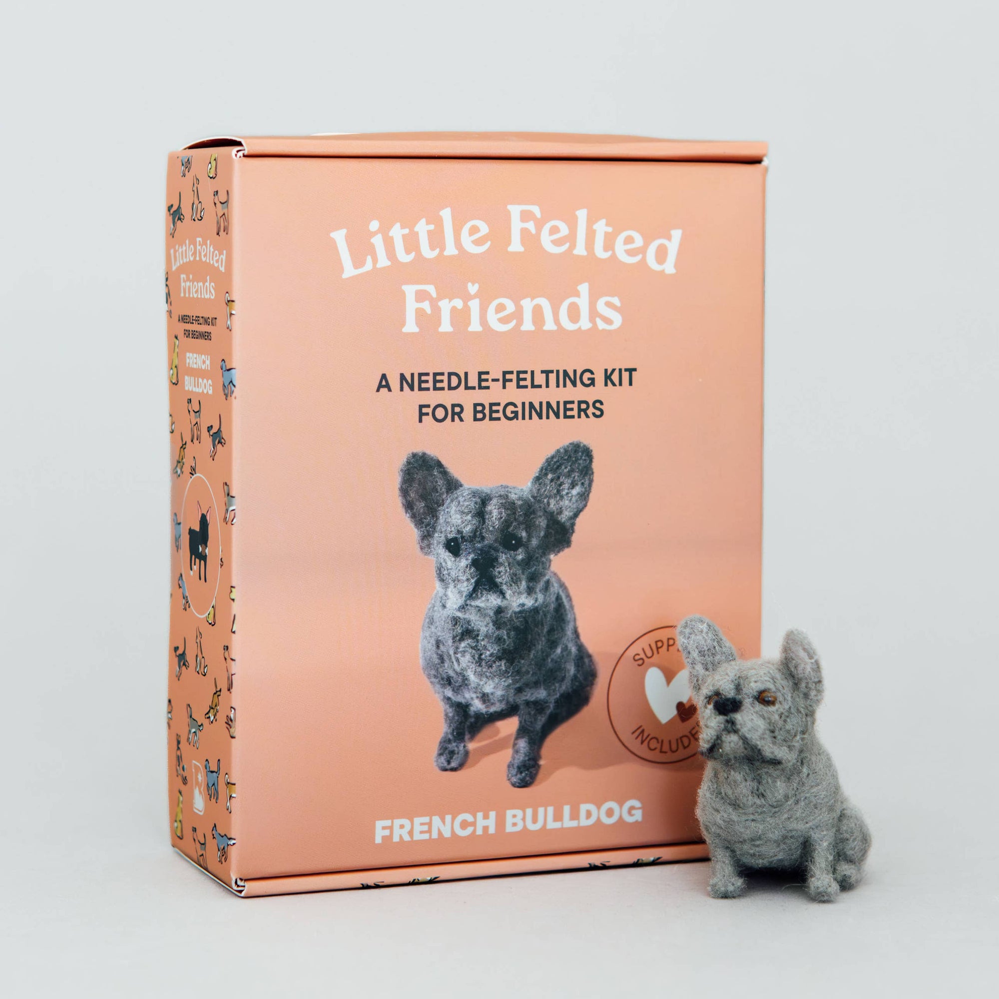 Little Felted Friends needle Felting kit for beginners with a French Bulldog figure on a light gray background