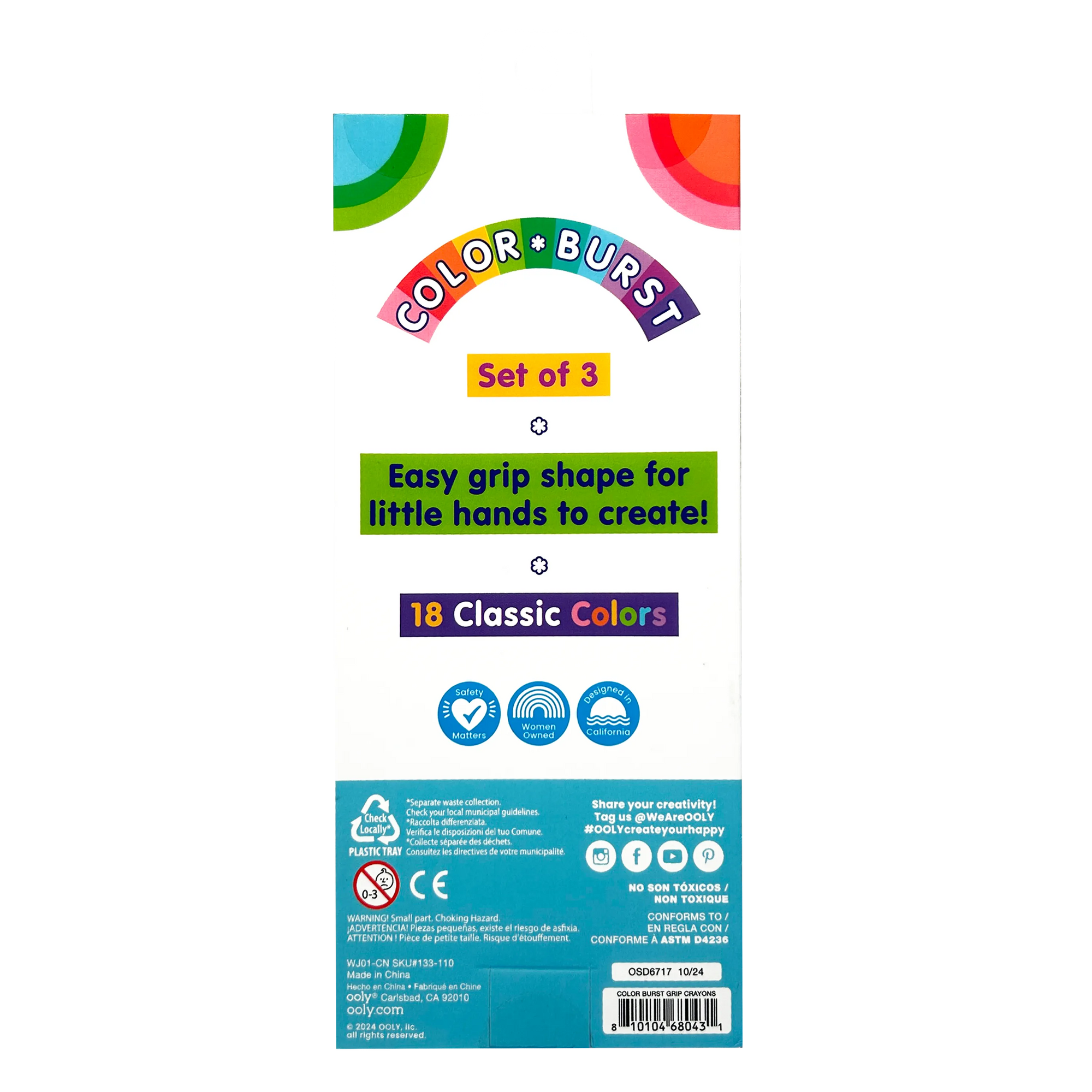 Color Burst: Grip Crayons (Set of 3 with 18 Classic Colors)