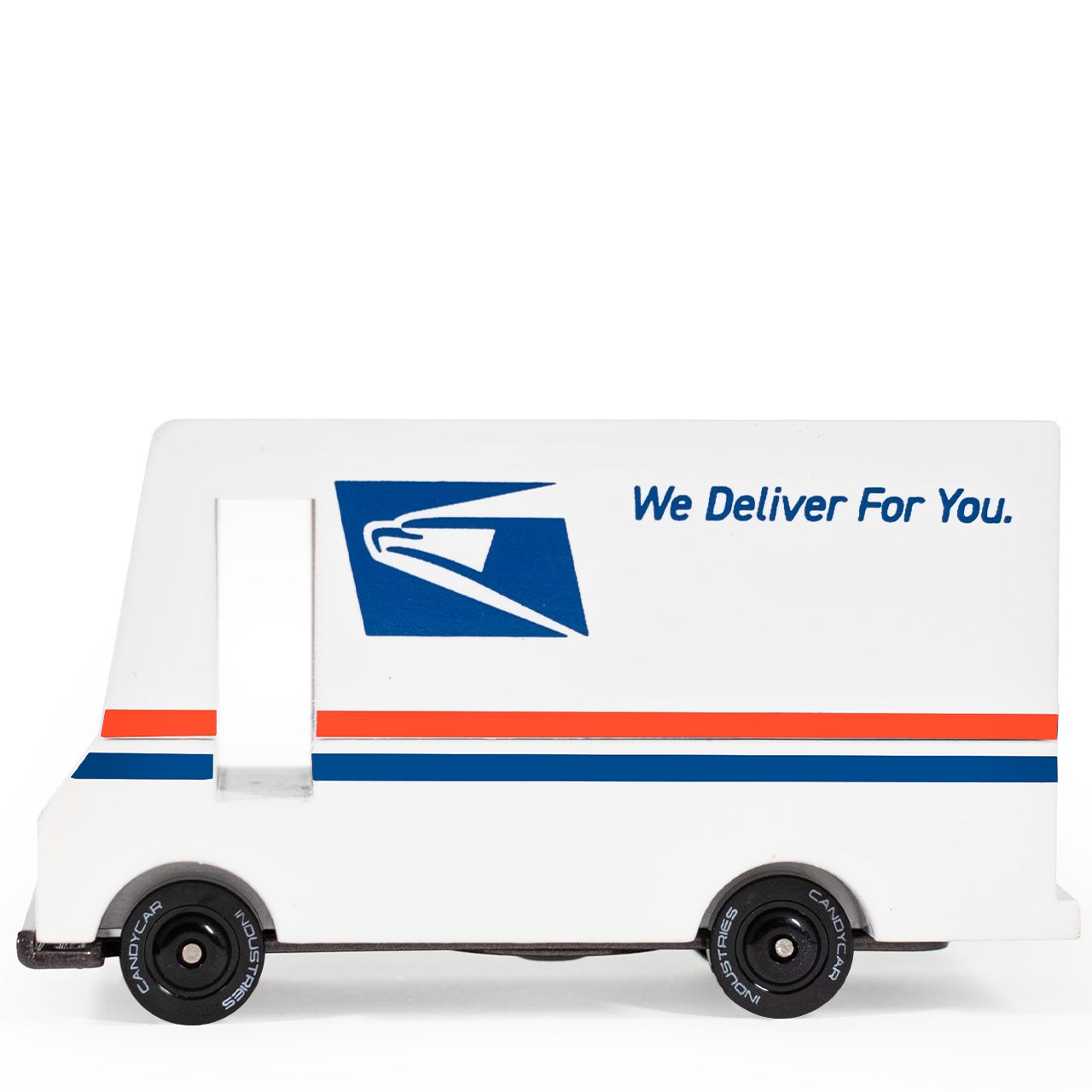 Model of a postal truck with USPS logo and 'We Deliver For You' text on a white background