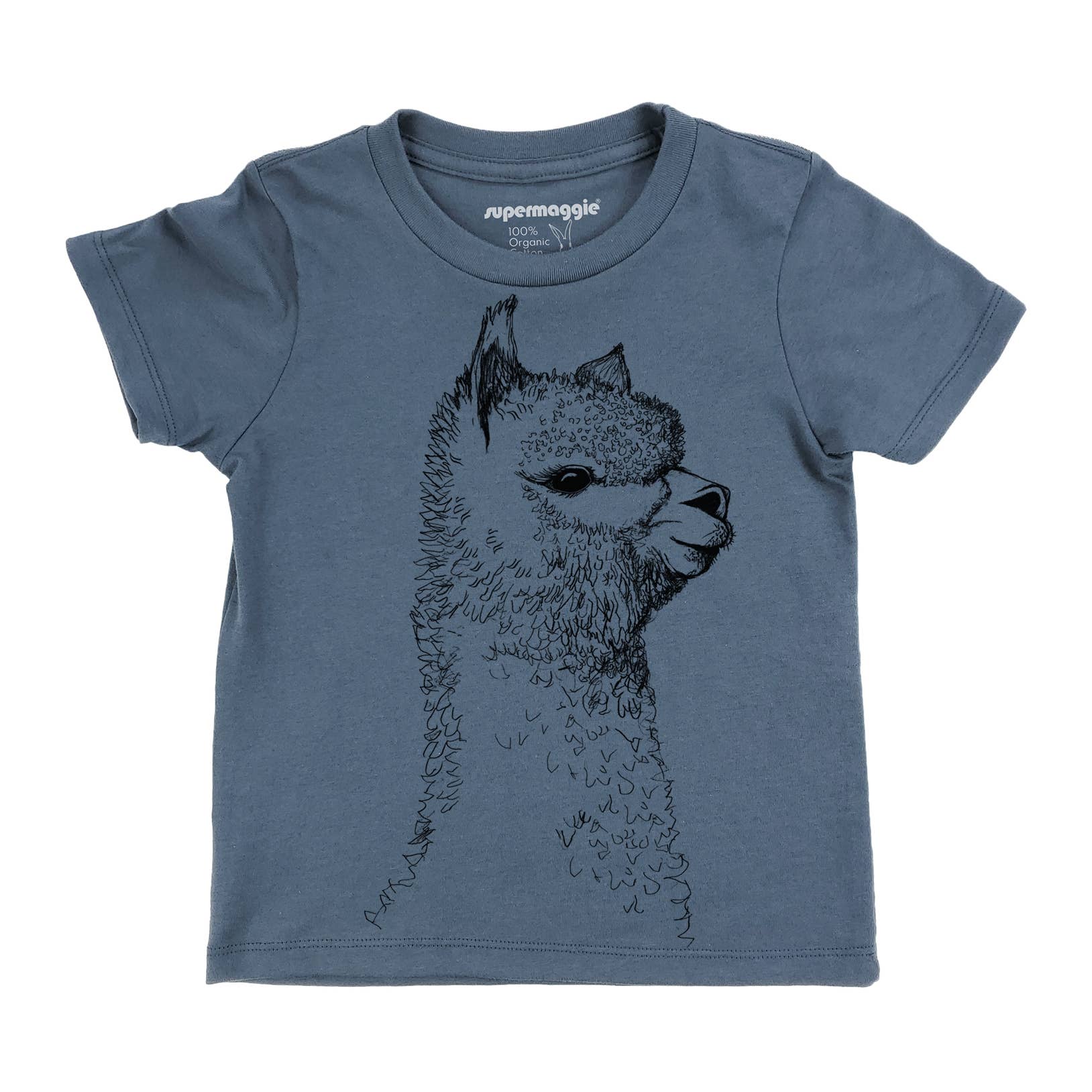 Organic Alpaca Kid's Cotton Tee -ocean blue