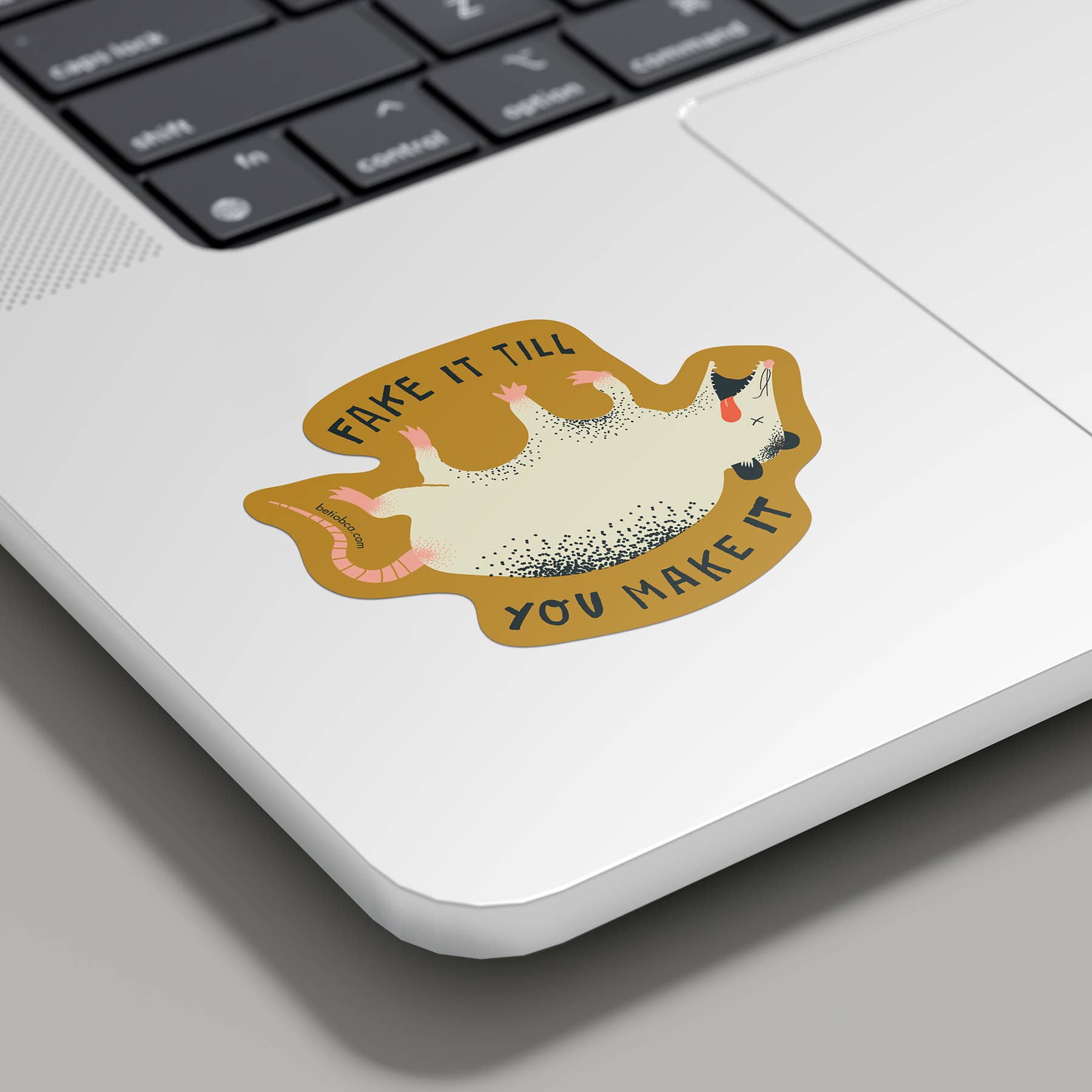 Funny Vinyl Sticker – Fake It Till You Make It Possum